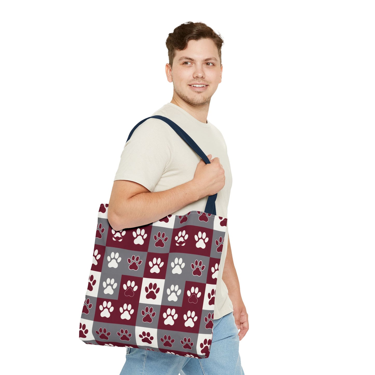 MS Bulldog Tote Bag - AOP, Paw Print Design, Reusable Shopping Bag, Mississippi Bulldog Fan, Animal Lover Accessory