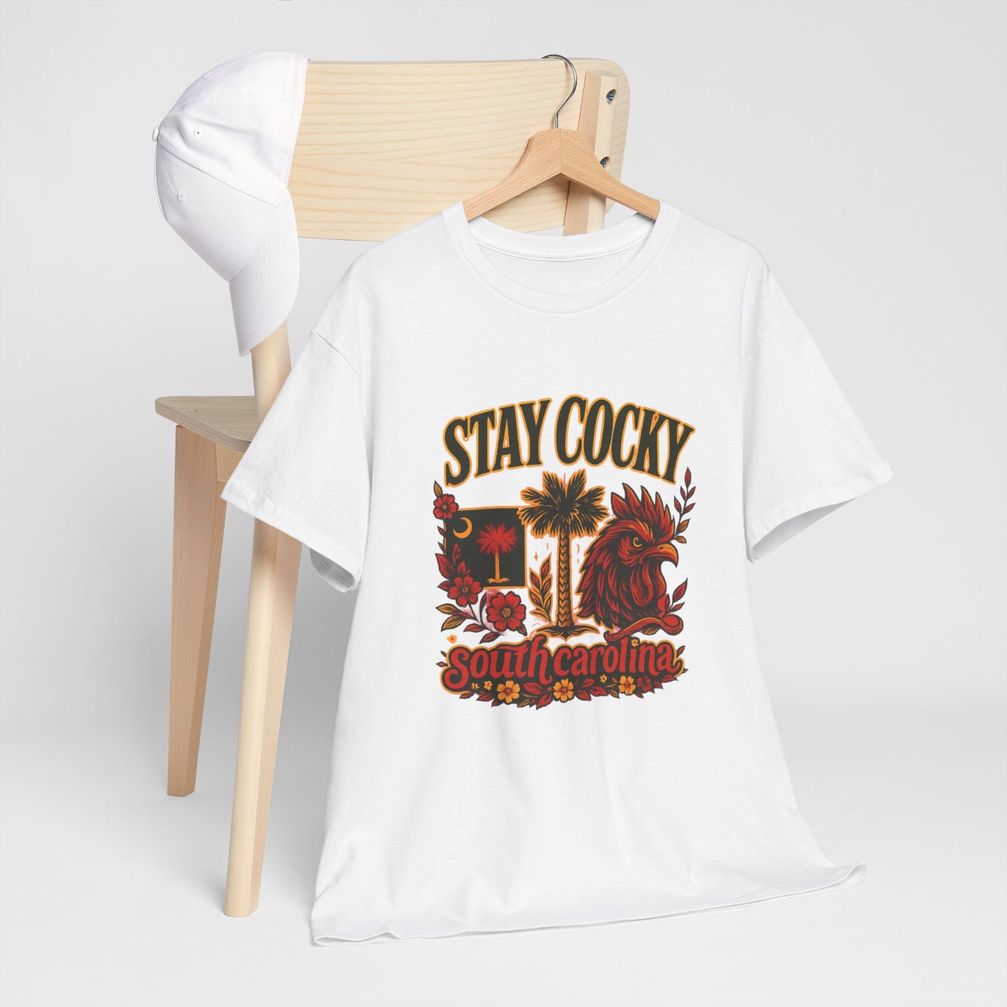 Stay Cocky Unisex Heavy Cotton Tee, Casual Graphic Tee, South Carolina Pride Shirt, Fun Vacation Wear, Perfect Gift for Gamecocks Fans