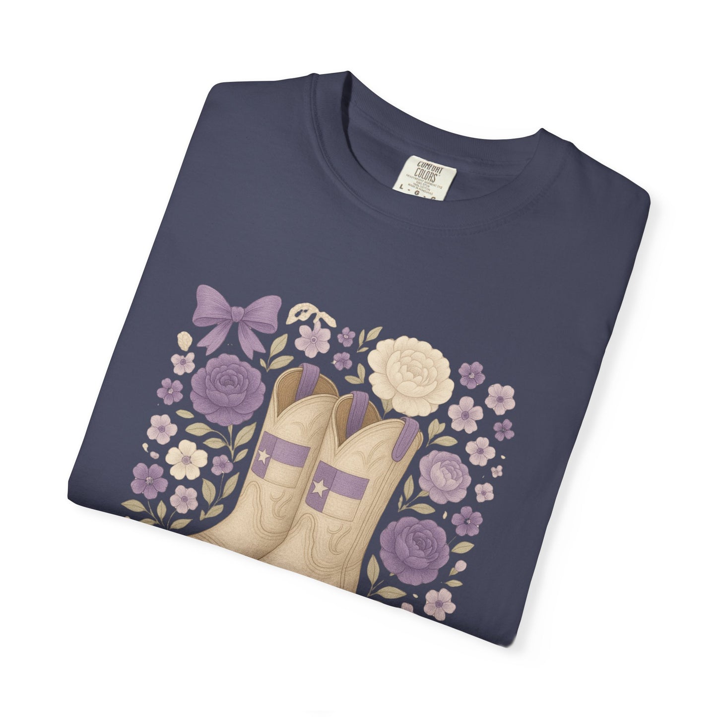 Whimsical Floral Boots Unisex T-Shirt | Casual Style, Gift for Her, Texas Christian University, TCU Frogs, Comfort Colors, Texas Fan gift, Graduation Gift