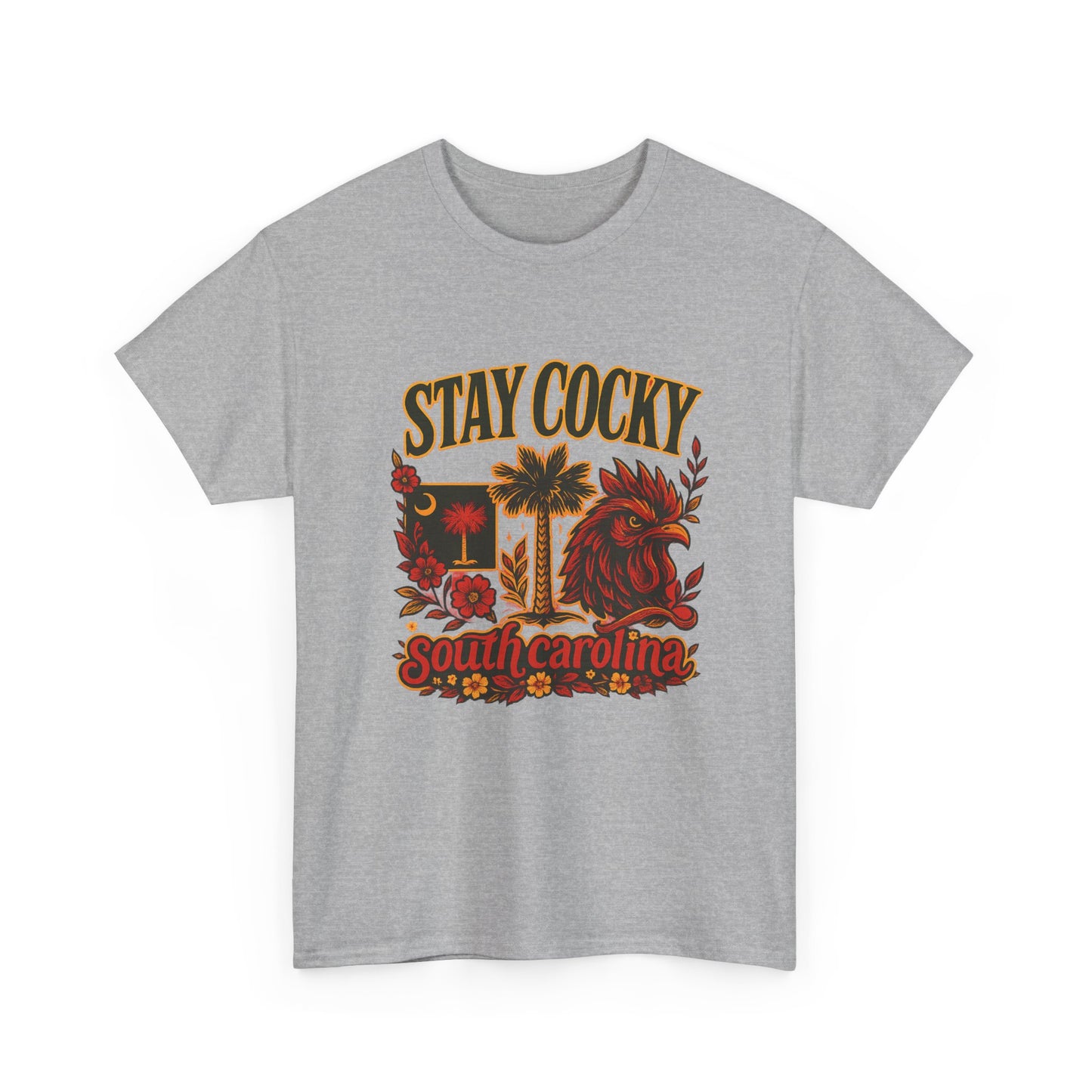 Stay Cocky Unisex Heavy Cotton Tee, Casual Graphic Tee, South Carolina Pride Shirt, Fun Vacation Wear, Perfect Gift for Gamecocks Fans
