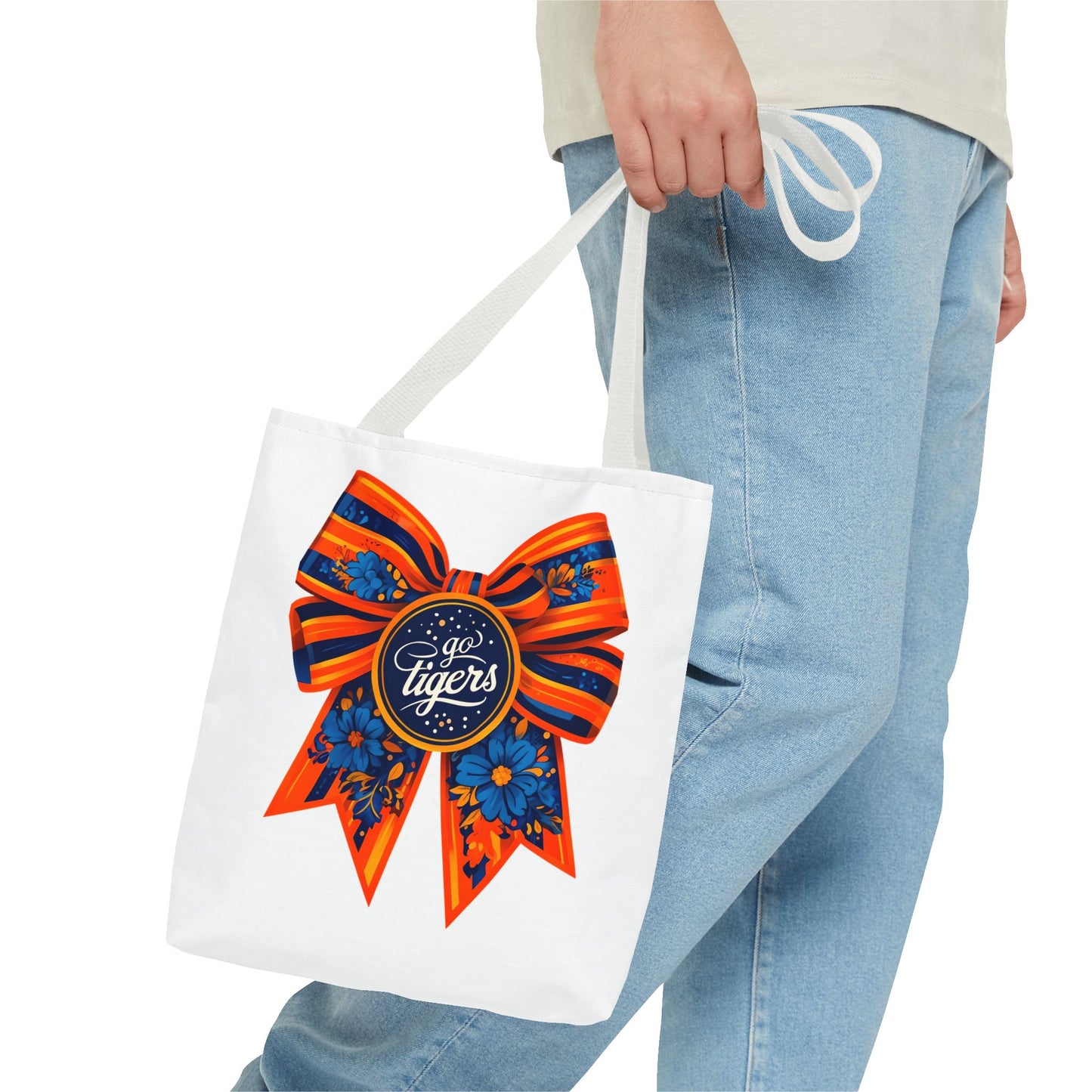 Cheerful Floral Tote Bag - Go Tigers, Sports Fan Gift, Custom Tote, Floral Design, Game Day Bag, Personalized Shopping Bag