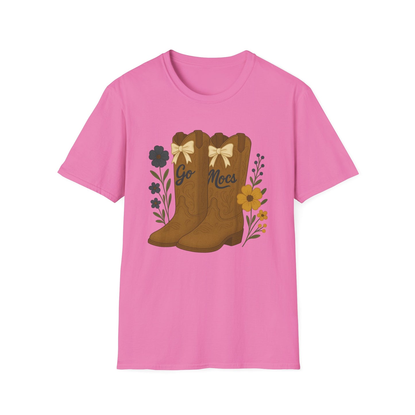 Chatt Mocs Coquette Cowgirl Boot Floral T-Shirt - Go Mocs Design, Casual Wear, Gift for Cowgirls, Western Style, Country Fan Clothing, Go Mocs, chatt tn game day, graduation gift
