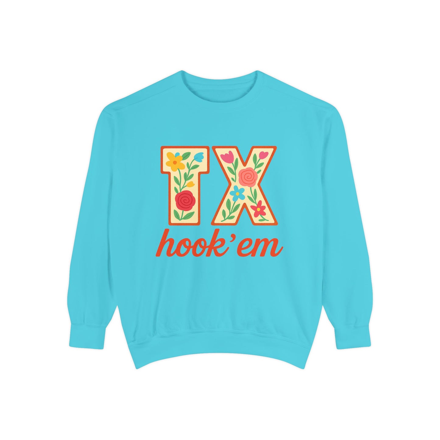 Texas Floral Sweatshirt, Unisex Garment-Dyed Sweatshirt, Cozy Casual Wear, Perfect for Game Day, Floral TX Hook 'Em Design, Stylish [...]