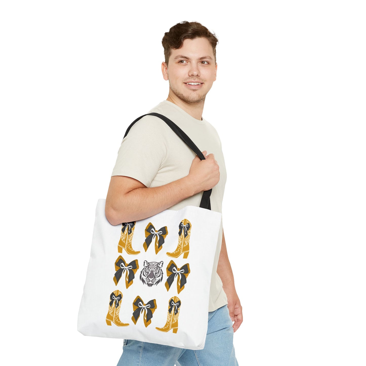 Mizzou tigers tote bag, missouri game day, Stylish Tote Bag with Boots and Tiger Design, missouri fan gift, missouri tigers alumni, graduation gift, mo tigers