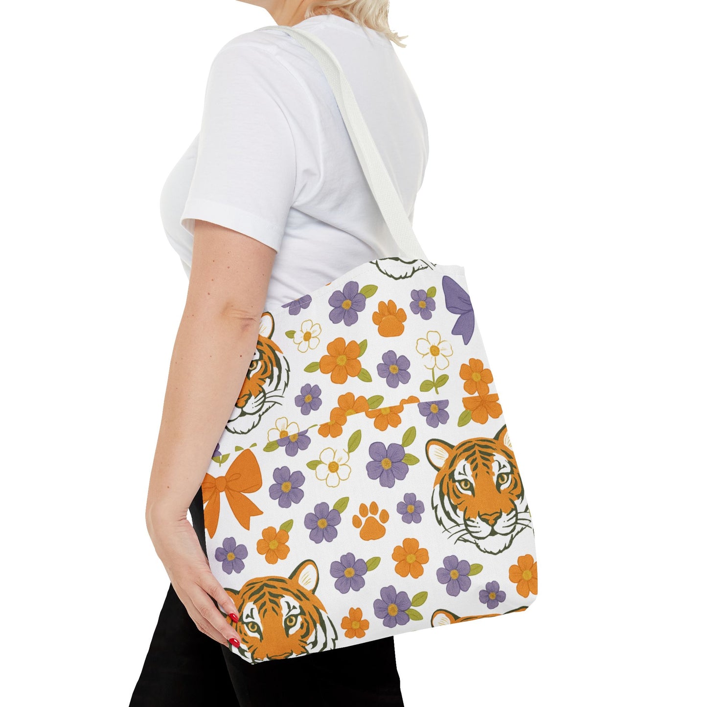 Whimsical Tiger Floral Tote Bag - Clemson Fan Gift, Graduation Gift, Alumni Gift, Cute Eco-Friendly Shopping Bag, Beach Bag, Gift for Animal Lovers, Spring & Summer Accessory
