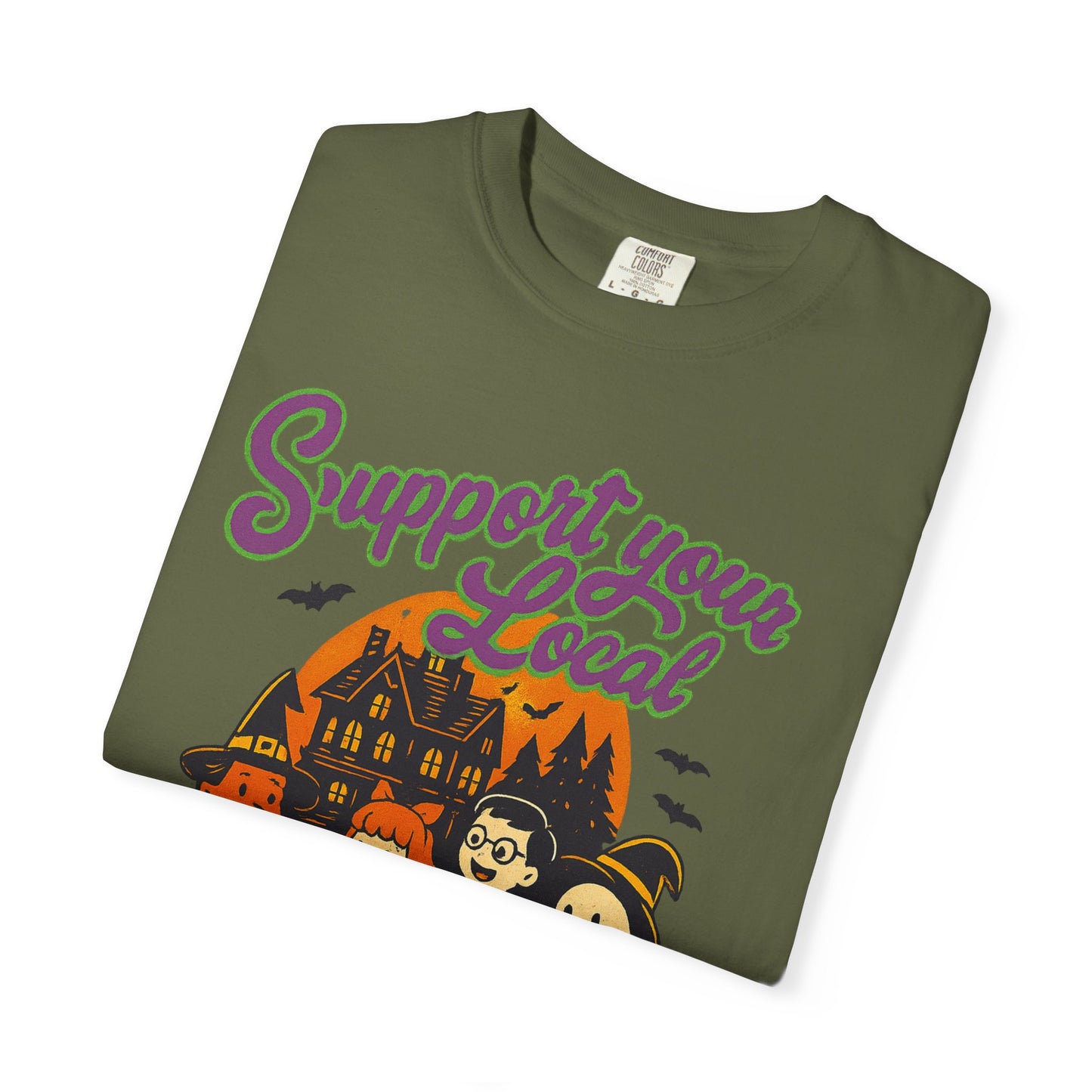 Halloween Support T-Shirt, Youth Trick or Treat Shirt, Garment-Dyed Tee for Kids, Spooky Season Apparel, Holiday Party Top, Fun Costume Wear