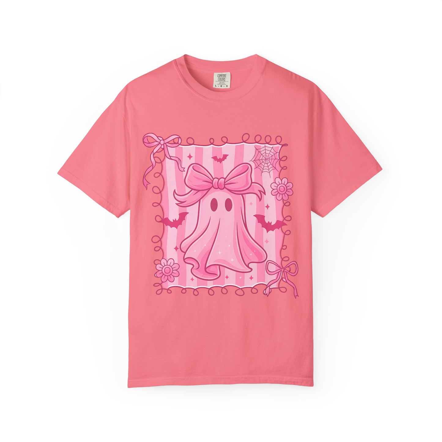 Cute Pink Ghost Graphic T-Shirt, Pink Halloween Tee, Unisex Garment-Dyed Top, Spooky Style for Fall, Trick or Treat Fashion