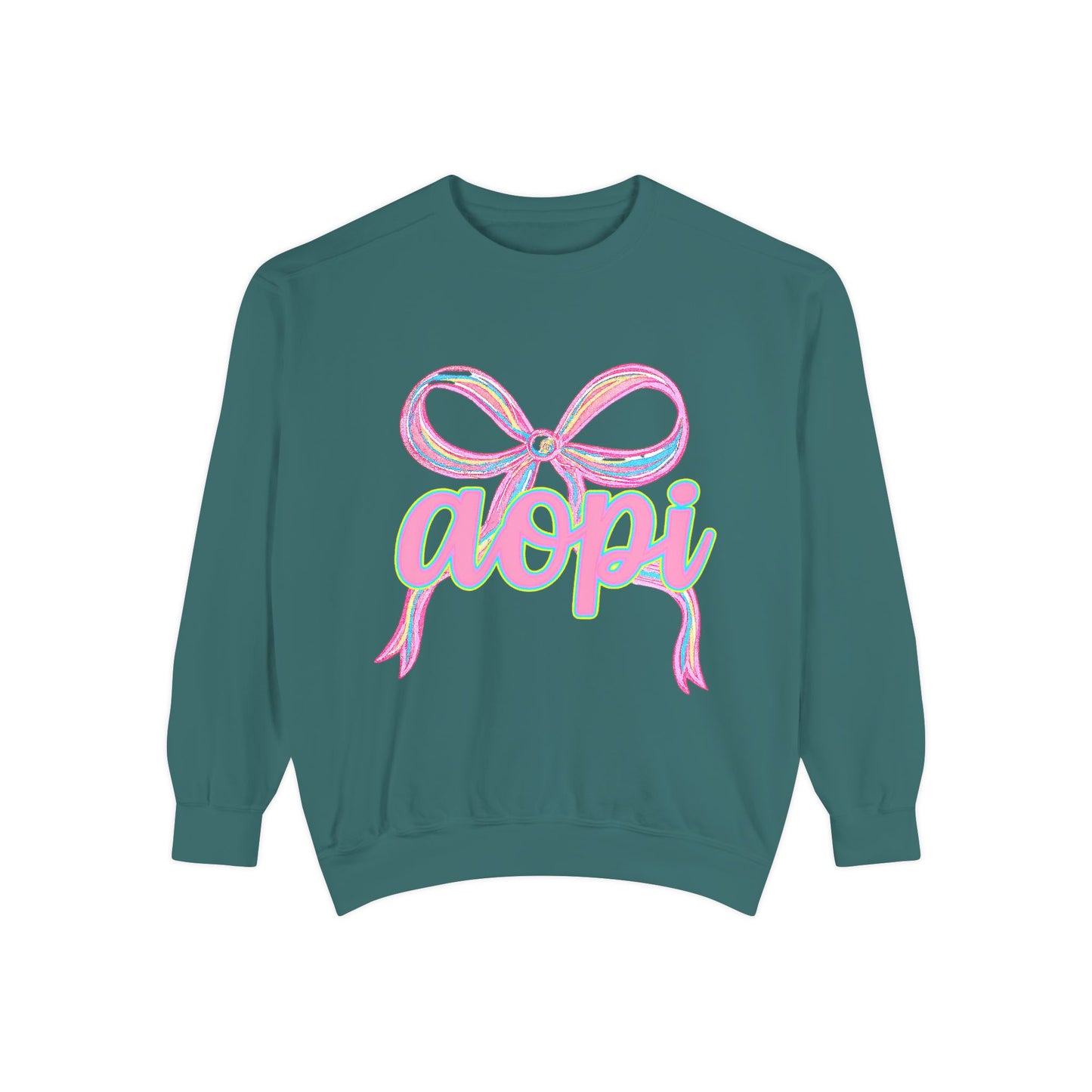 Pastel Bow Sweatshirt with aopi Design, Cozy Unisex Sweatshirt, Gift for Sorority Sisters, Casual Chic Apparel, Best Friend Outfit