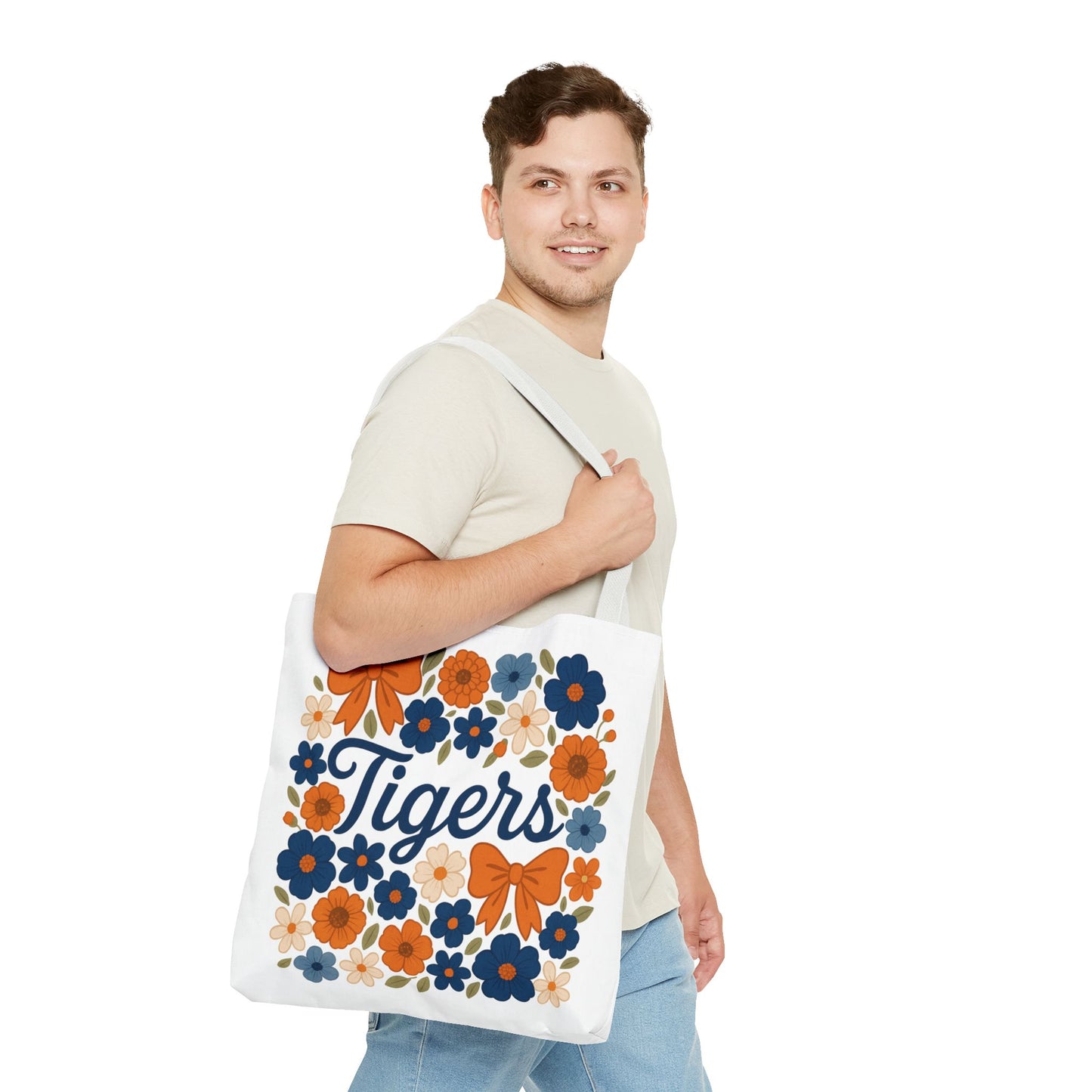 Floral Tiger Tote Bag, Cute Shopping Bag, Reusable Grocery Tote, Gift for Students, Eco-friendly Handbag, Graduation Gift, Alumni Gift