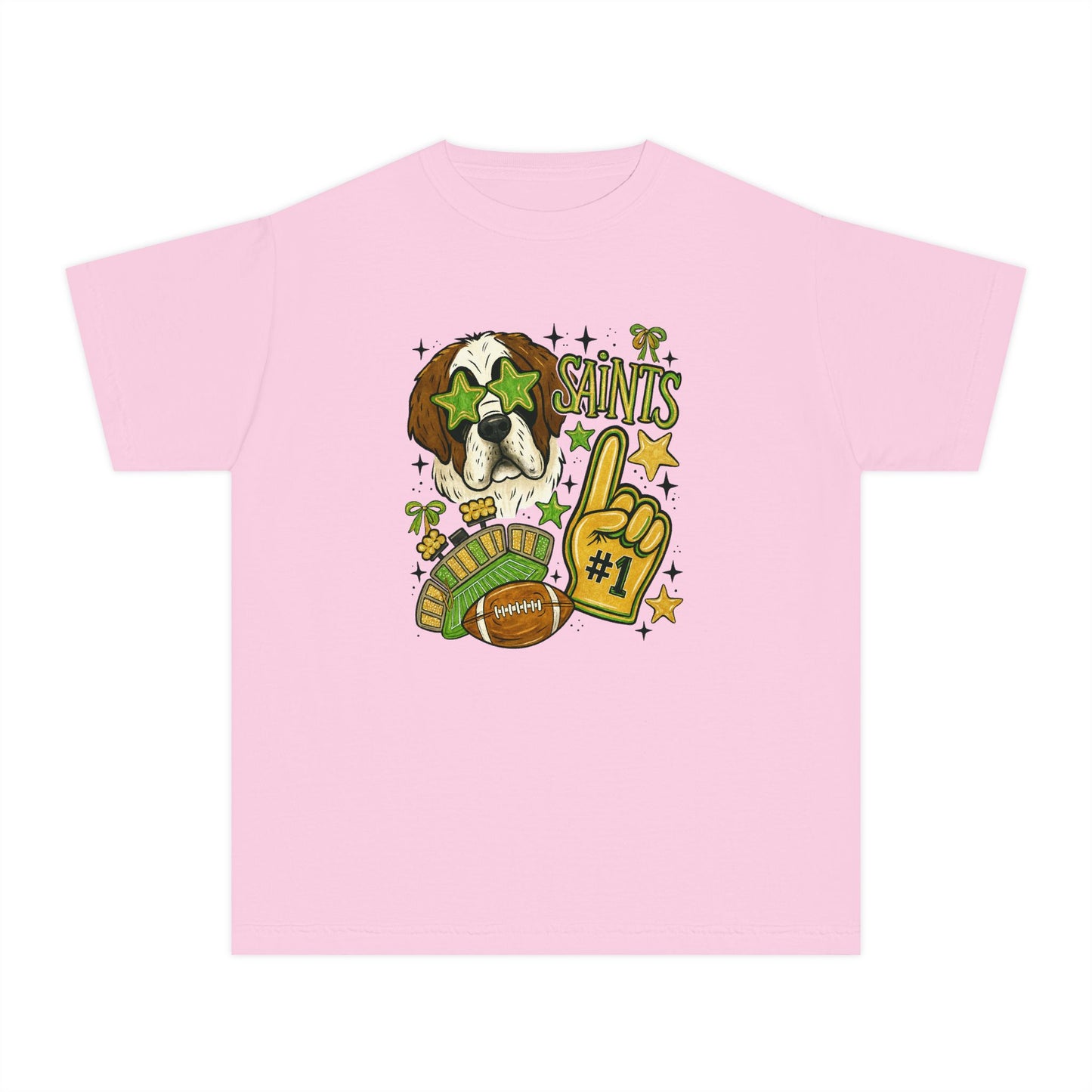 Saints Fan Youth Midweight Tee, Youth Sports Shirt, Kids Game Day Tee, Football Shirt, Youth Cheer Shirt, Holiday Gift for Kids