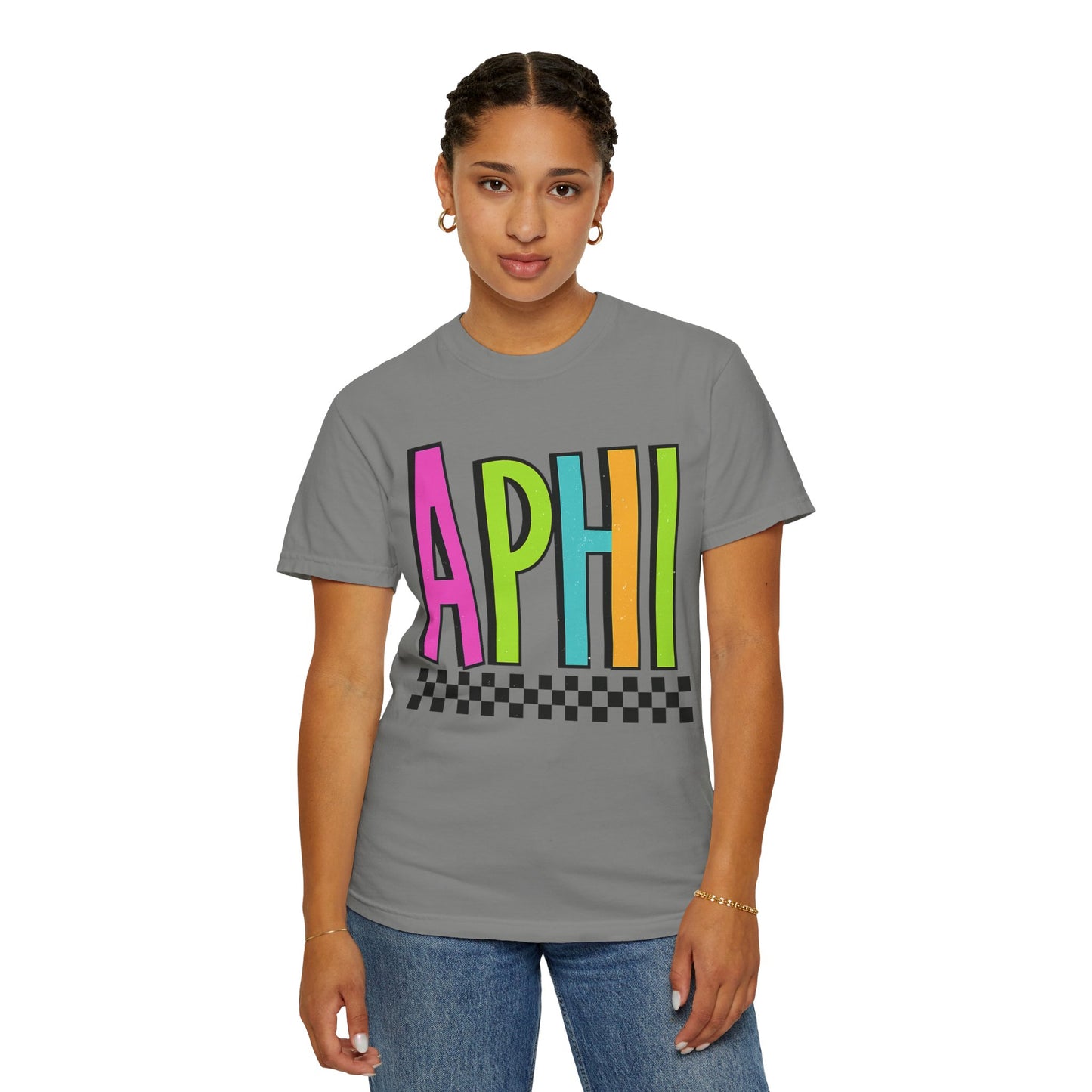 Checkered Neon Alpha P Colorful Graphic Unisex T-Shirt