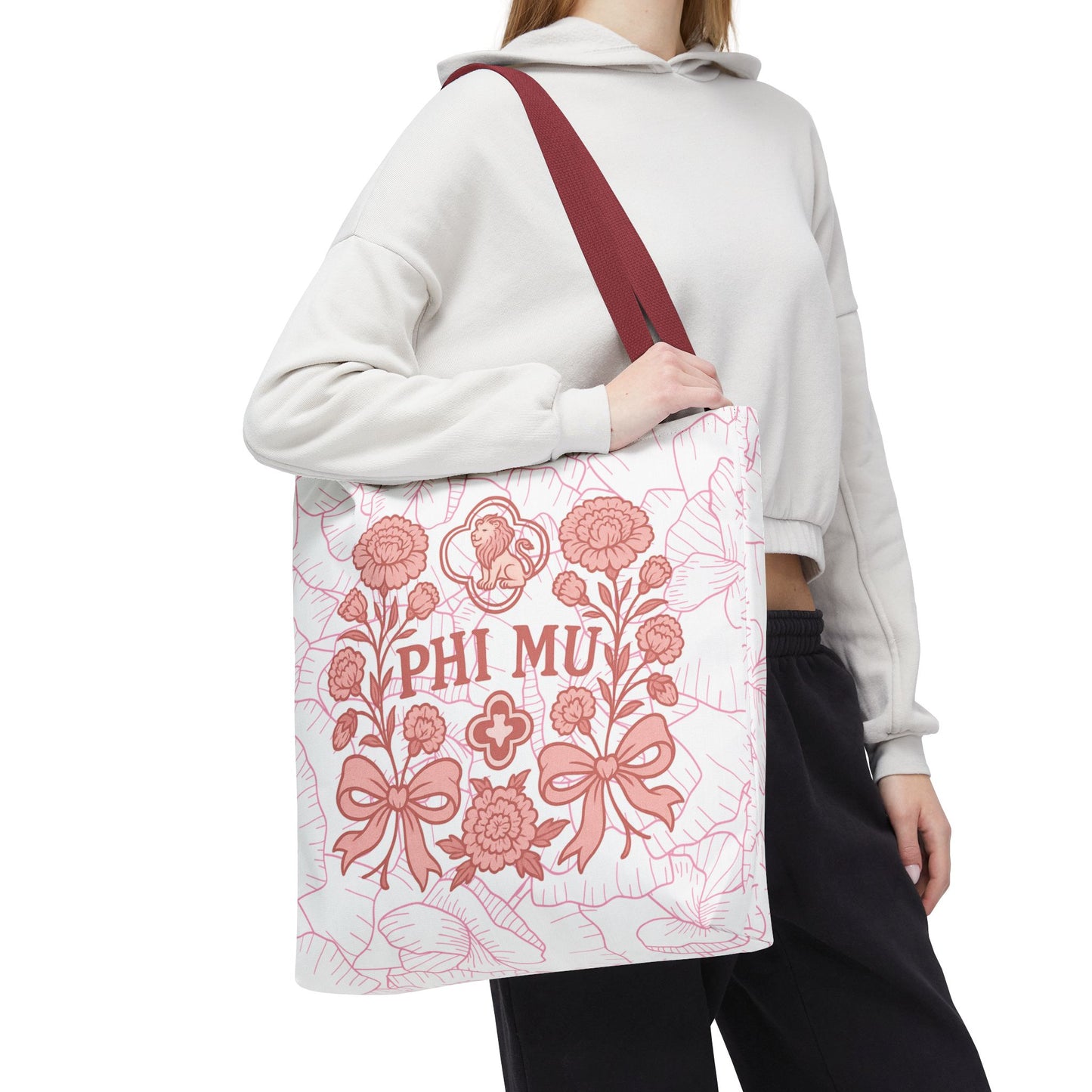Phi Mu Floral Tote Bag, Sorority Bag, Gift for Sorority Sisters, Pink Floral Tote, College Essentials, AOP Design