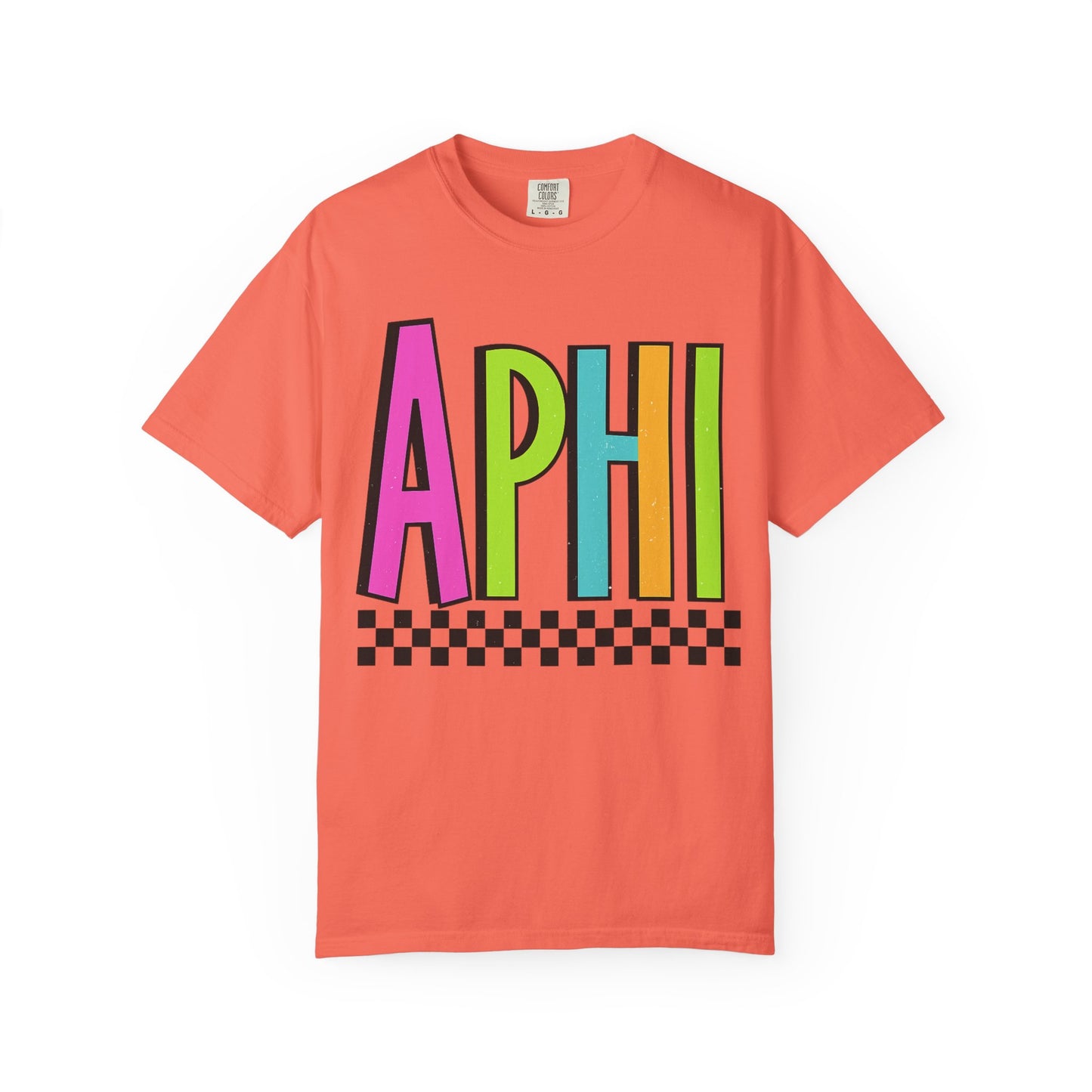 Checkered Neon Alpha P Colorful Graphic Unisex T-Shirt