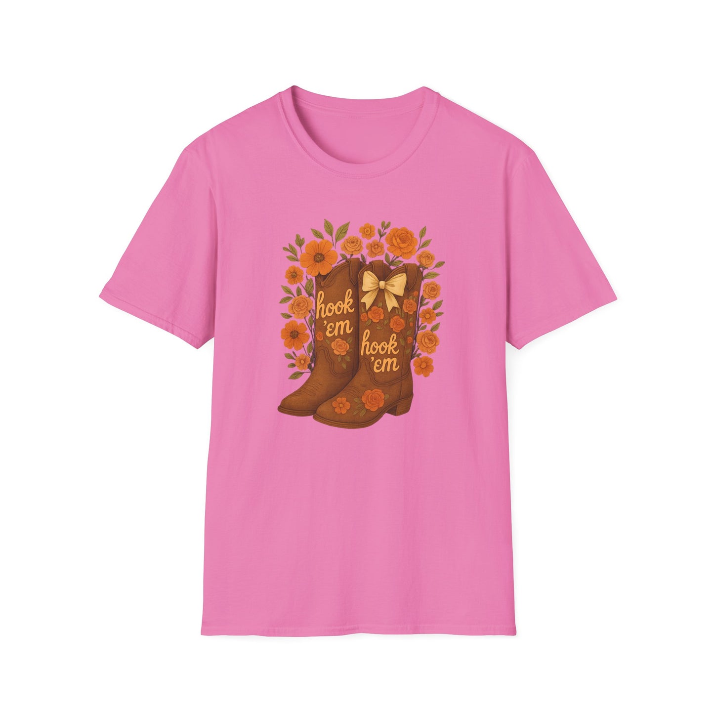 Tx Hook Em Floral Cowboy Boot T-Shirt, Hook 'Em Tee, Autumn Apparel, Country Style, Gift for Her, tx longhorns, texas fan gift, hook em horns, graduation gift, college student gift