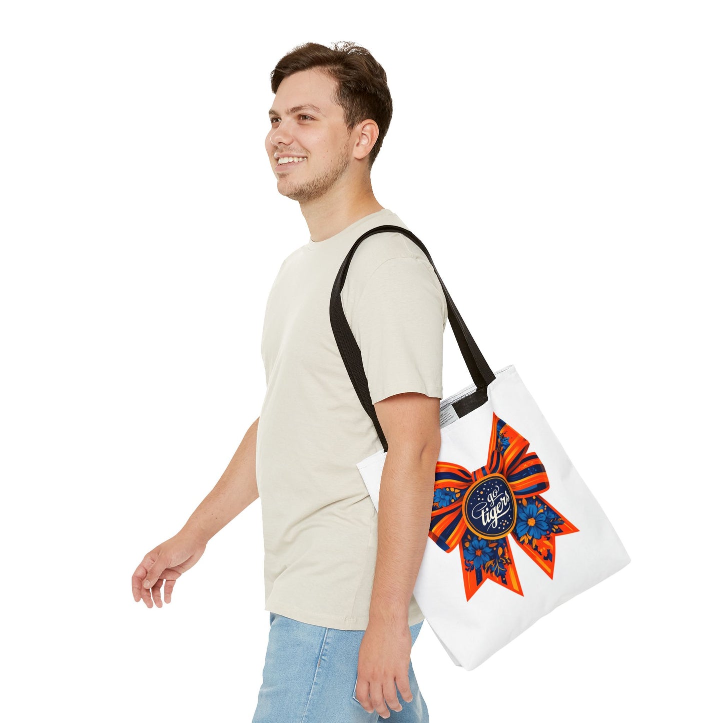 Cheerful Floral Tote Bag - Go Tigers, Sports Fan Gift, Custom Tote, Floral Design, Game Day Bag, Personalized Shopping Bag