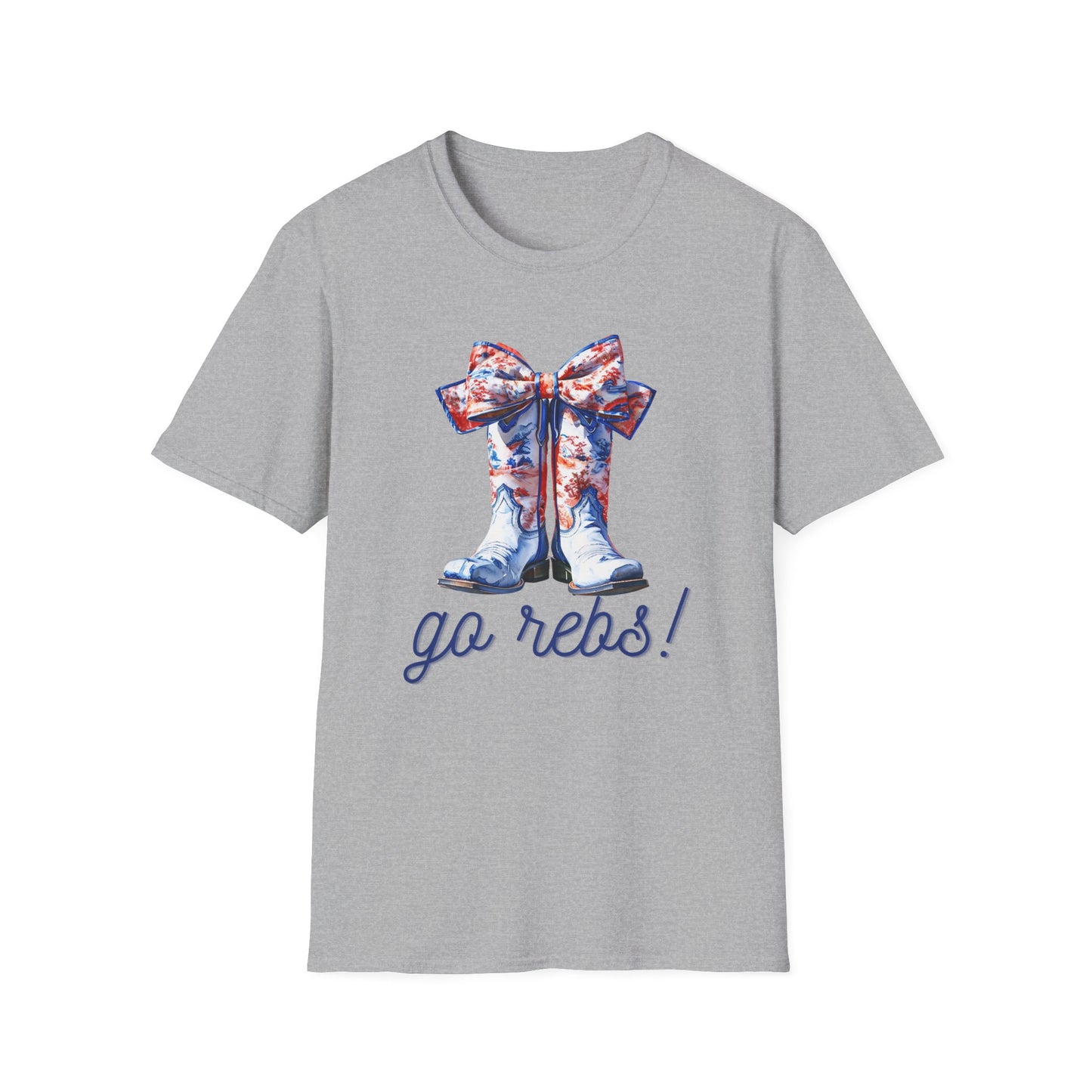 , go Rebs  Cheerful Unisex Softstyle T-Shirt with Bow Design | Gift for Sports Fans, Casual Wear, Team Spirit, Game Day Shirt, Cheerleading Top