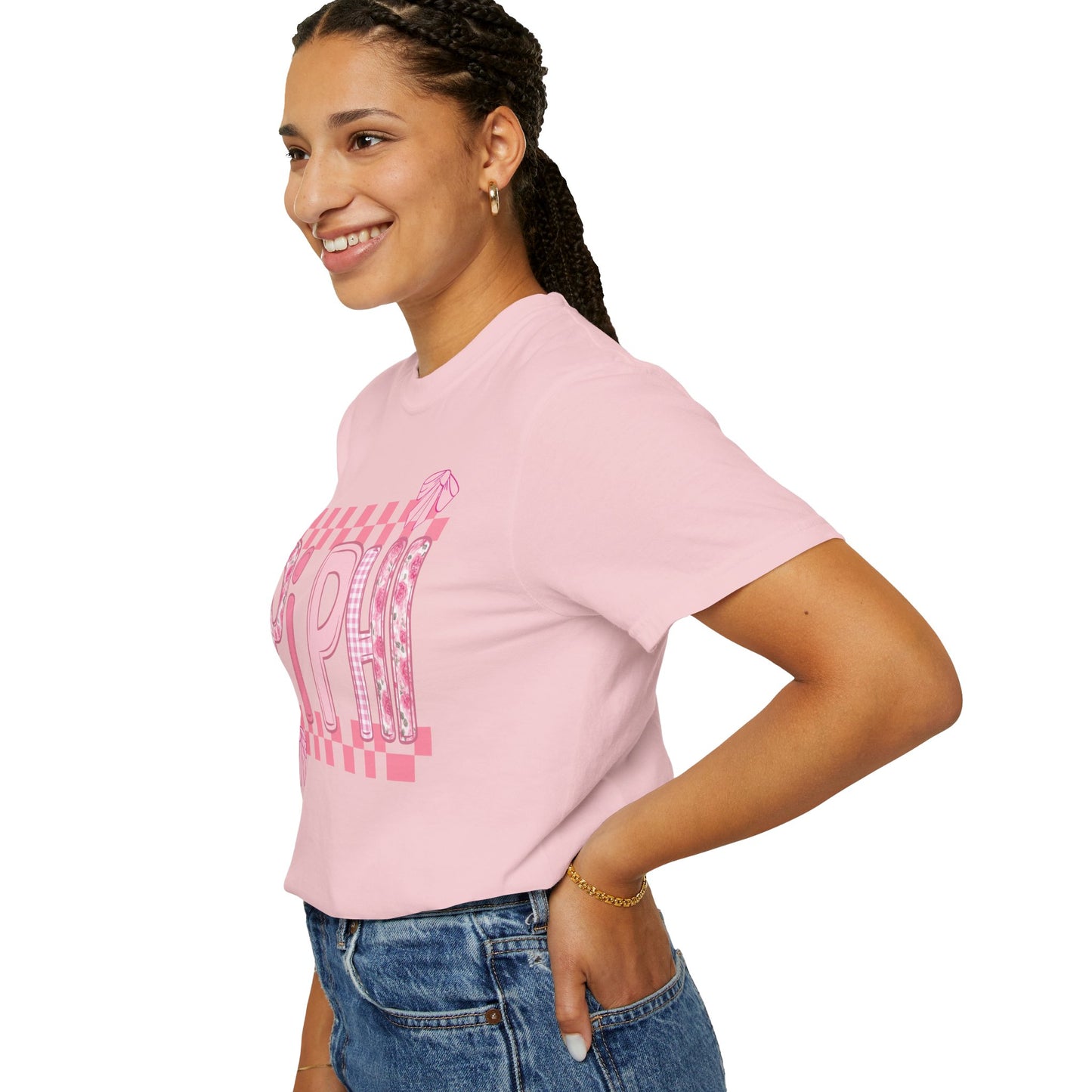 Cute Garment-Dyed T-Shirt for Sorority Sisters, Pi -Checked Style, Perfect for Casual Outings, Sorority Events, Gifts