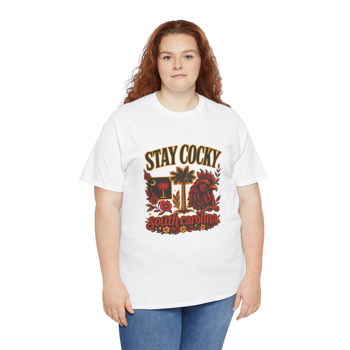Stay Cocky Unisex Heavy Cotton Tee, Casual Graphic Tee, South Carolina Pride Shirt, Fun Vacation Wear, Perfect Gift for Gamecocks Fans
