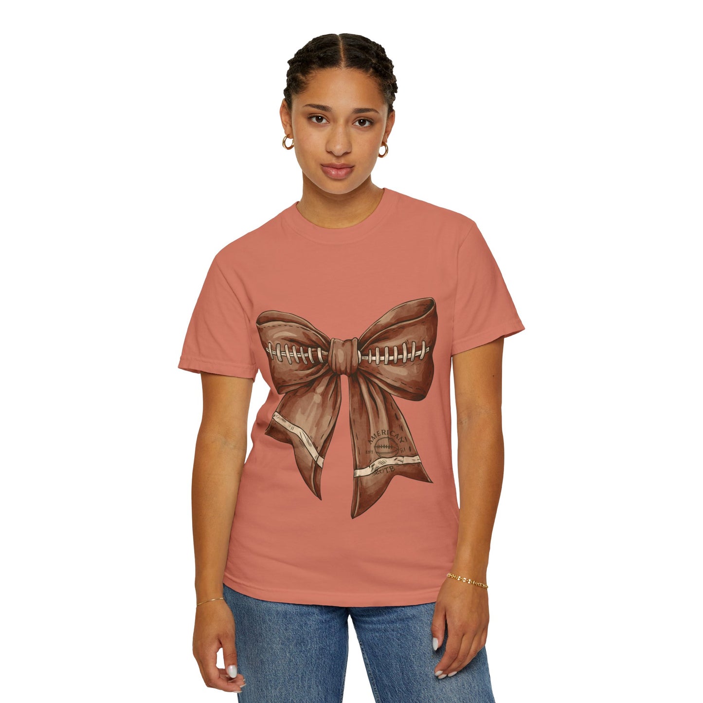 Football Bow T-Shirt: Unisex Casual Wear for Game Day Apparel