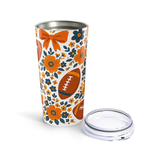 20oz Floral Football Tumbler, Auburn Game Day, Floral Football Tumbler, 20oz Insulated Travel Mug, Sports Party Favor, Tailgate Accessory, Gift for Fans