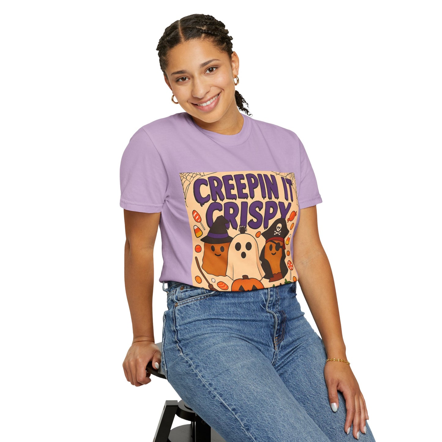 Halloween Themed T-Shirt, Creepin It Crispy T-Shirt, Unisex Shirt for Fall, Cute Halloween Tee, Festive Ghost & Candy Design
