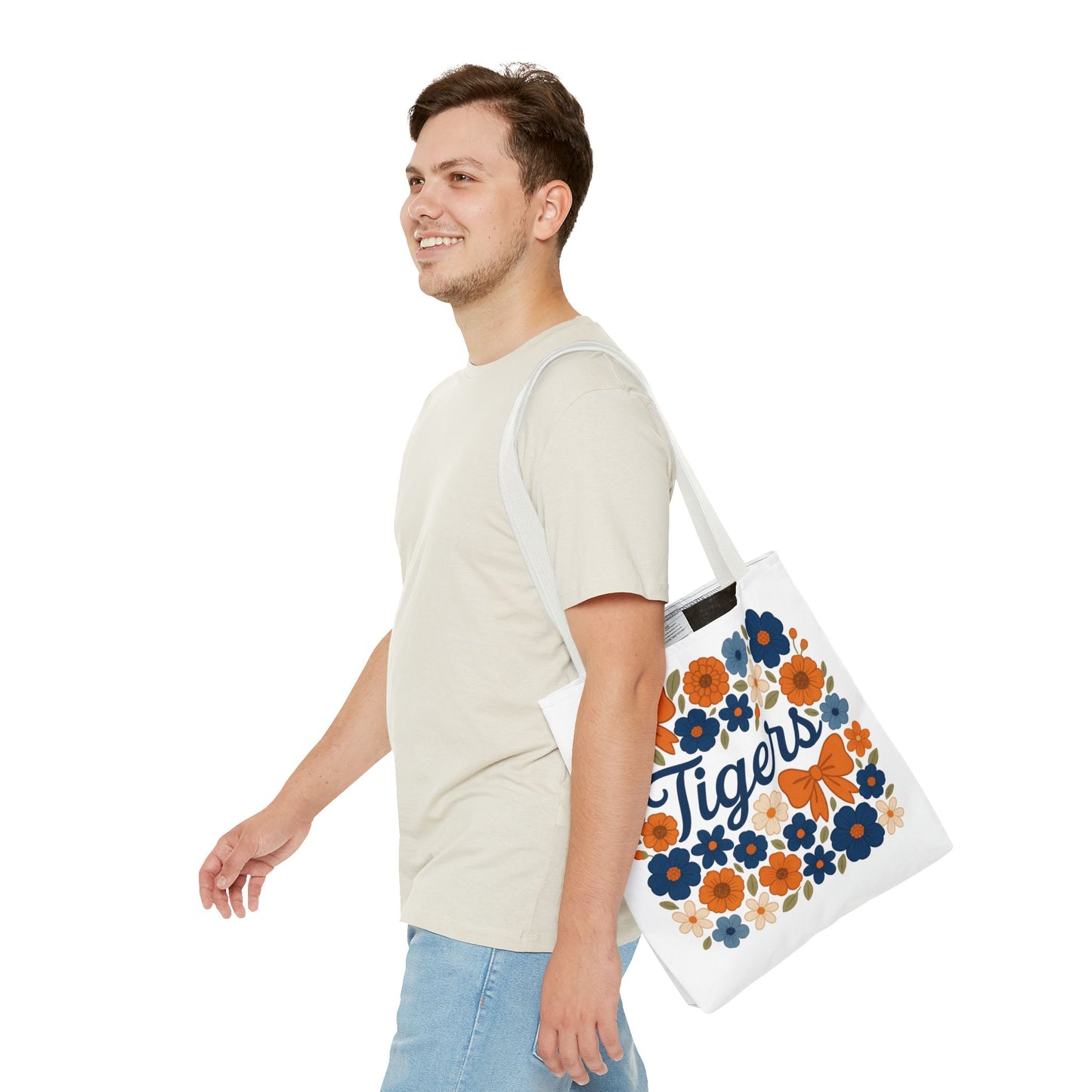 Floral Tiger Tote Bag, Cute Shopping Bag, Reusable Grocery Tote, Gift for Students, Eco-friendly Handbag, Graduation Gift, Alumni Gift