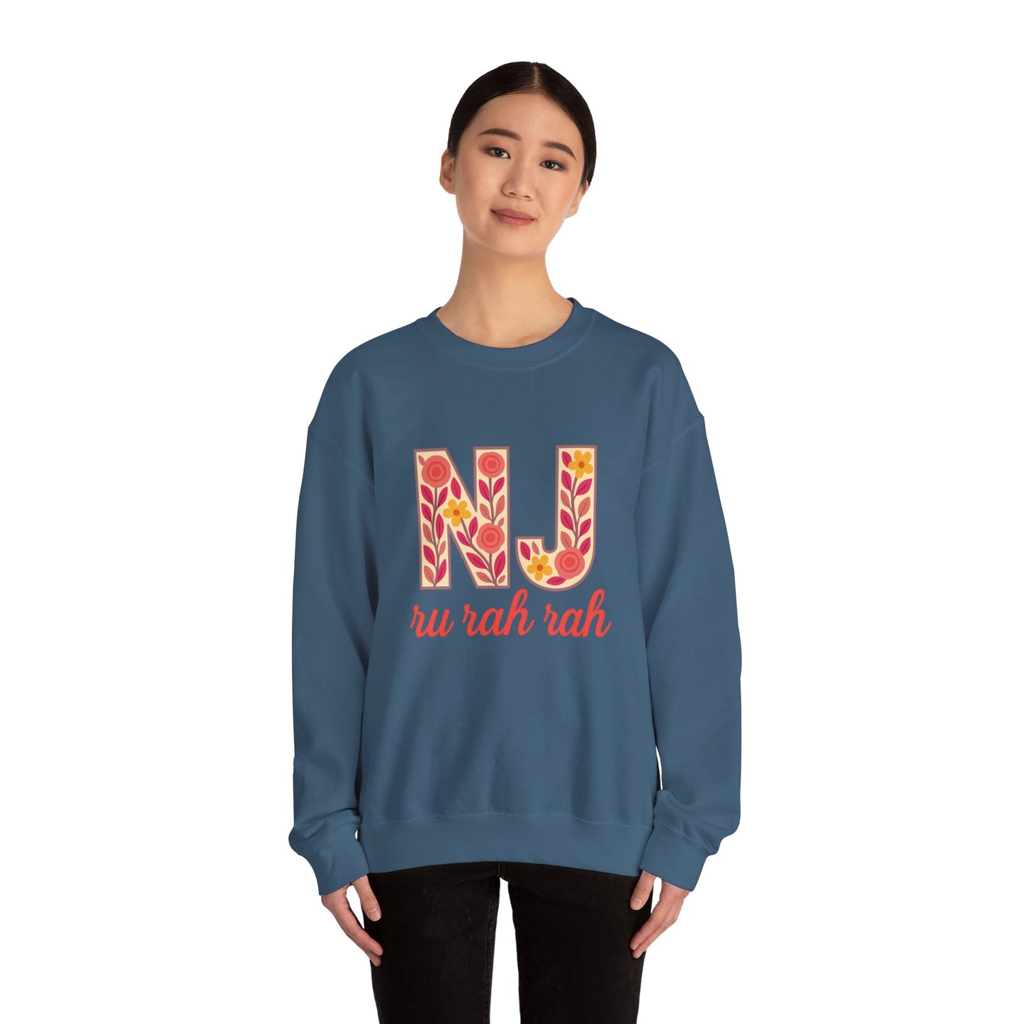 NJ Floral Pattern Crewneck Sweatshirt, Cozy Jersey, Casual Layer, Unique Gift, Fall Fashion, Unisex Apparel