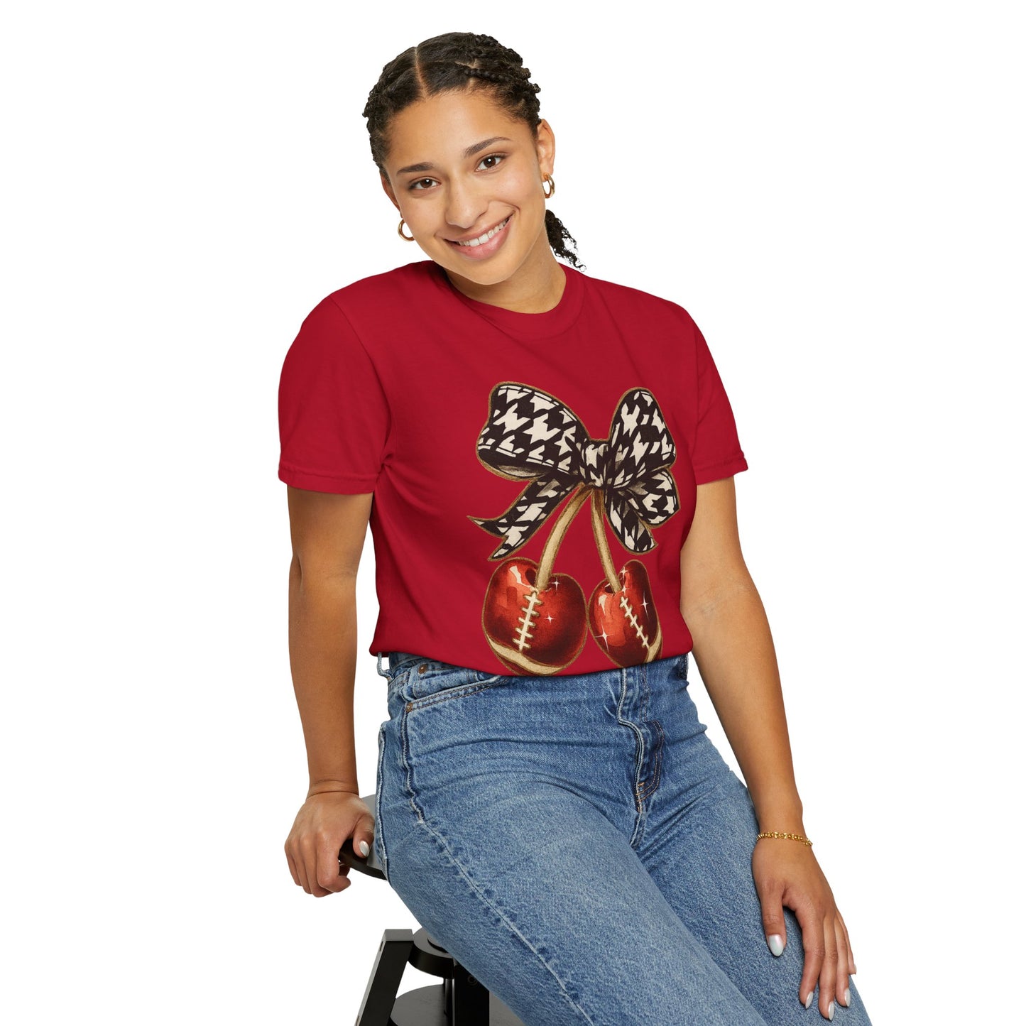 Houndstooth Bow Unisex Tee for Sports Lovers | Garment-Dyed T-shirt