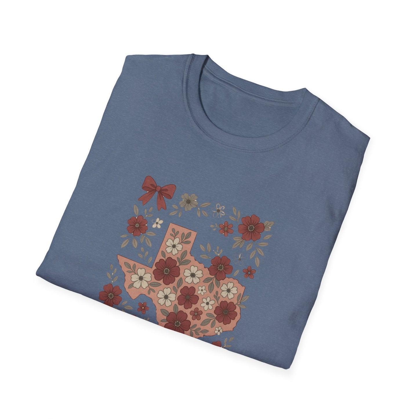Texas Floral Unisex Softstyle T-Shirt, Vintage Texas Tee, Texas Pride Shirt, Casual Wear, Gift for Texas Lovers, Holiday T-Shirt