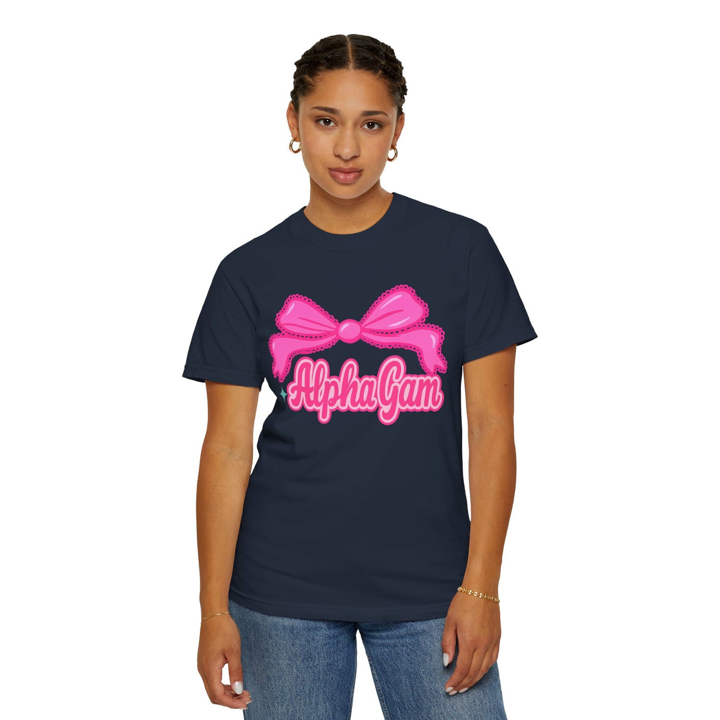 AlphaGam Bow T-Shirt | Unisex Garment-Dyed Tee for Sorority Sisters, College Apparel, Gifts for Greek Life, Casual Outfit, Sorority [...]