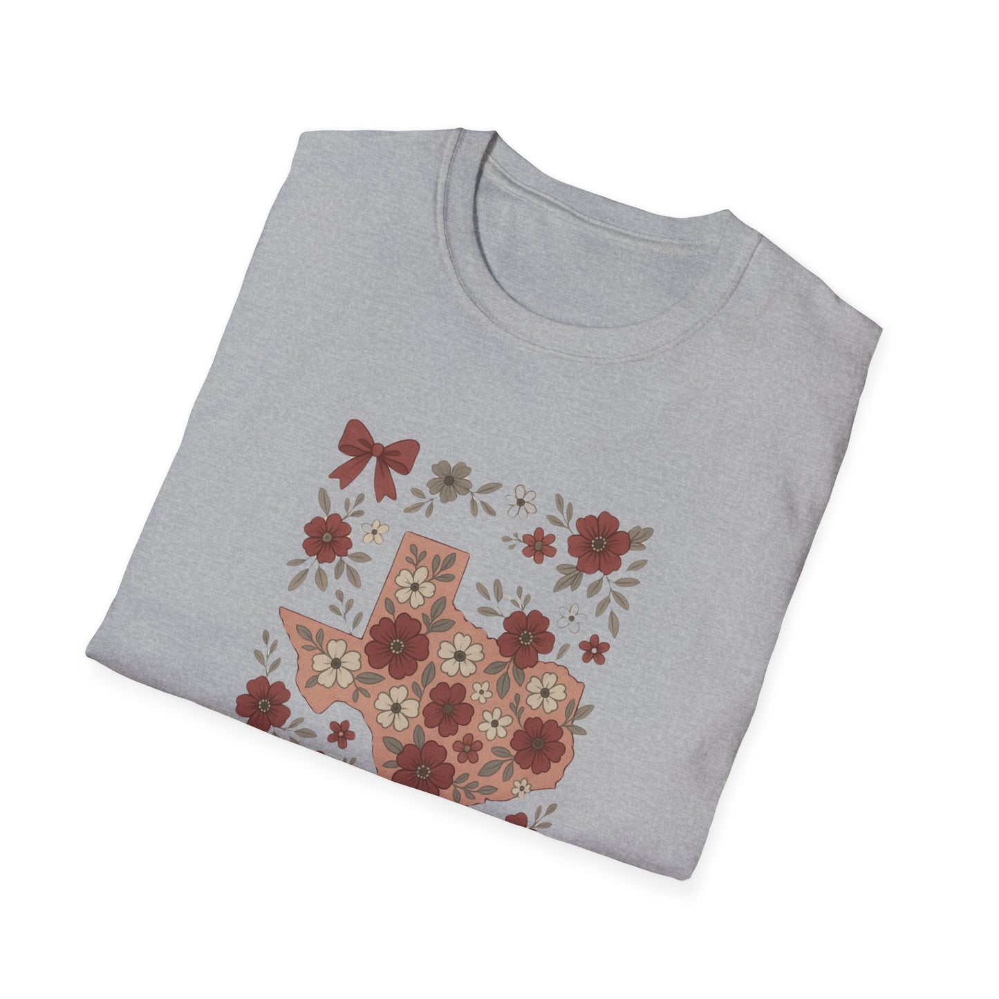 Texas Floral Unisex Softstyle T-Shirt, Vintage Texas Tee, Texas Pride Shirt, Casual Wear, Gift for Texas Lovers, Holiday T-Shirt