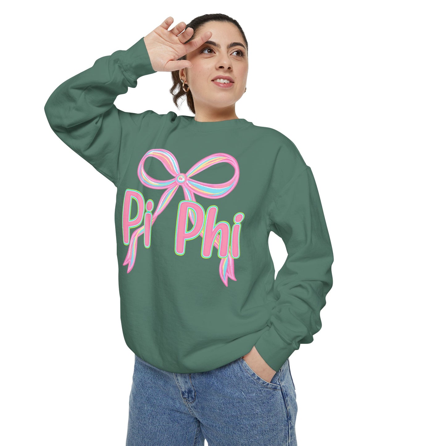 PiPhi Bow Unisex Sweatshirt, Cute Sorority Apparel, Comfortable Sweatshirt, Gift for Sorority Sisters, Soft Fashion Essentials