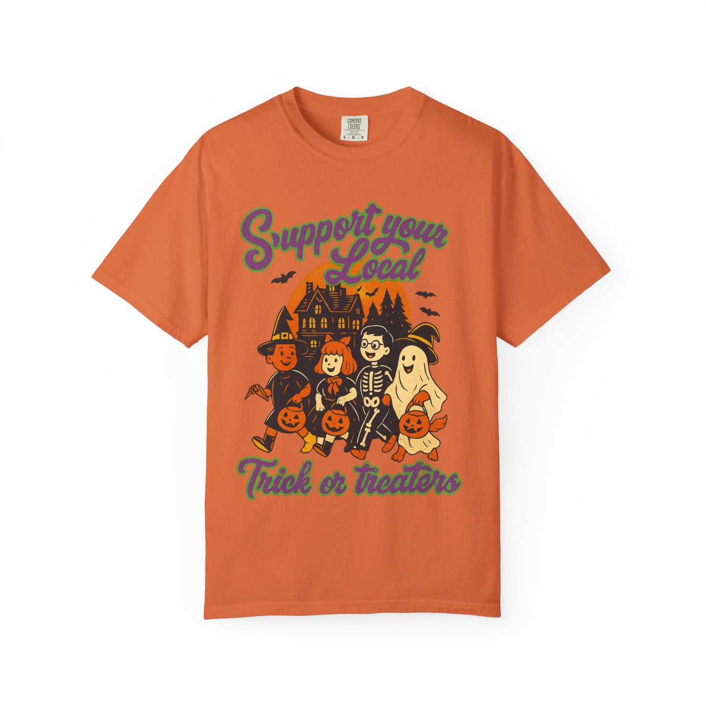 Halloween Support T-Shirt, Youth Trick or Treat Shirt, Garment-Dyed Tee for Kids, Spooky Season Apparel, Holiday Party Top, Fun Costume Wear