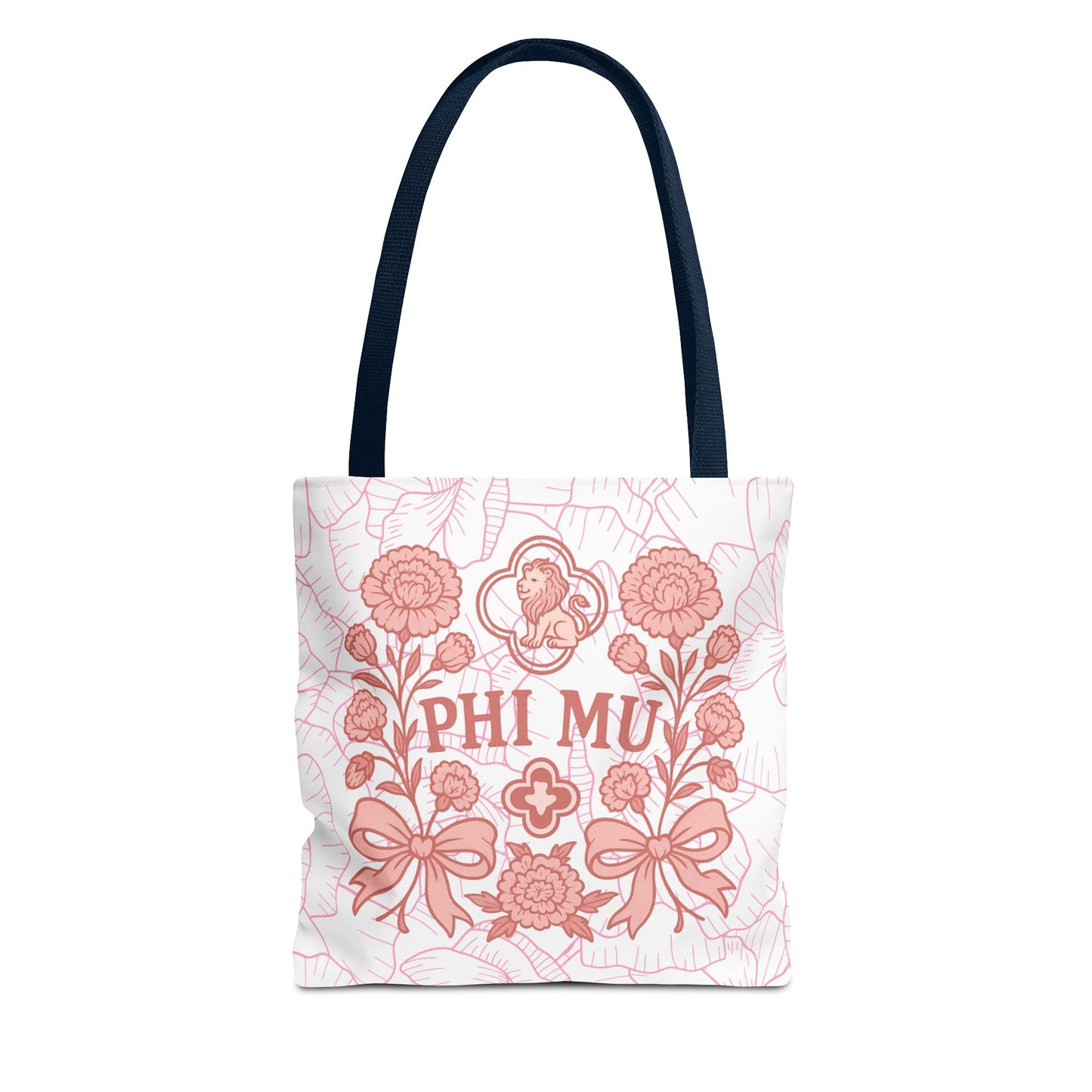 Phi Mu Floral Tote Bag, Sorority Bag, Gift for Sorority Sisters, Pink Floral Tote, College Essentials, AOP Design