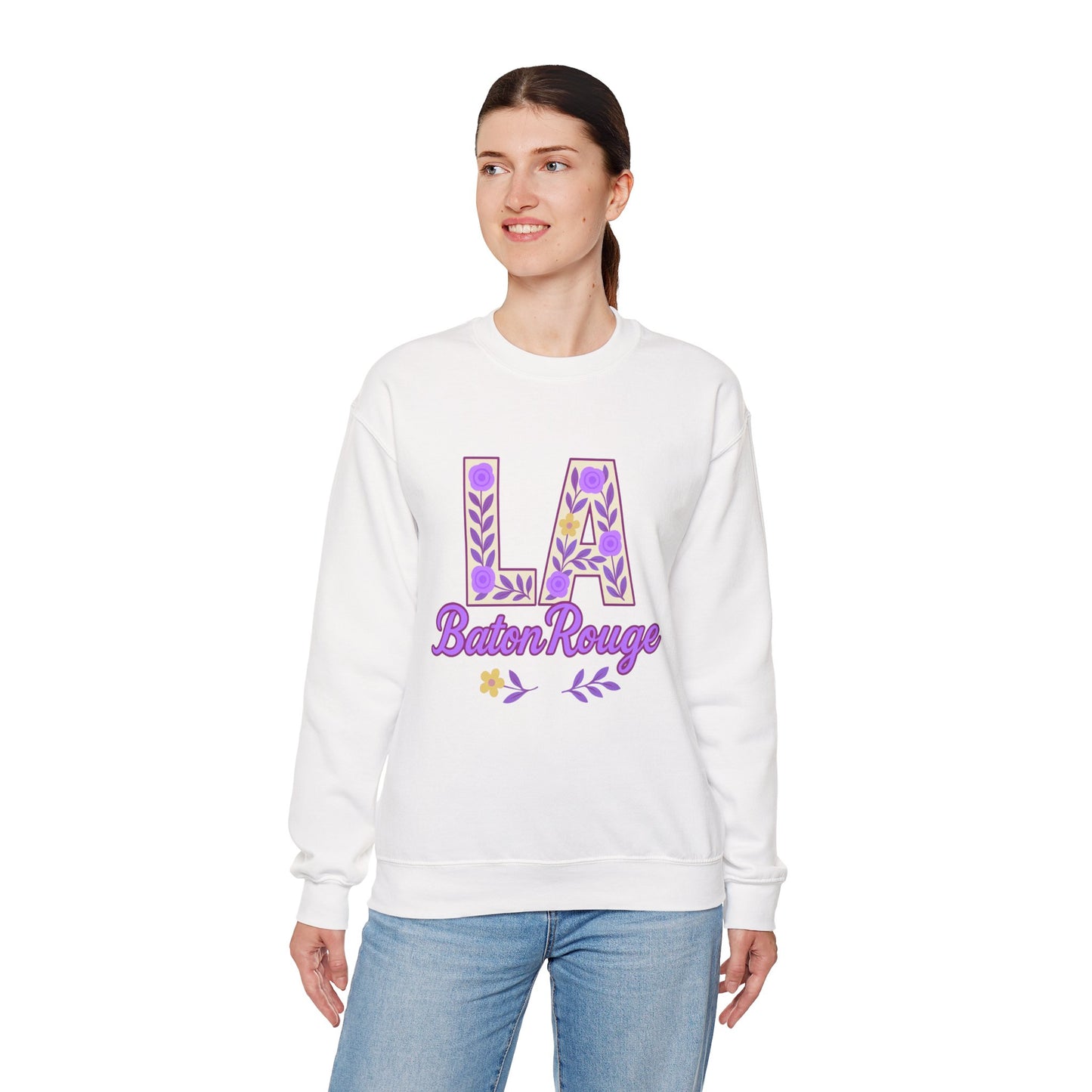 LA Baton Rouge Floral Sweatshirt, Cozy Crewneck for Fall, Gift for Friends, Casual Outing, Southern Style Apparel