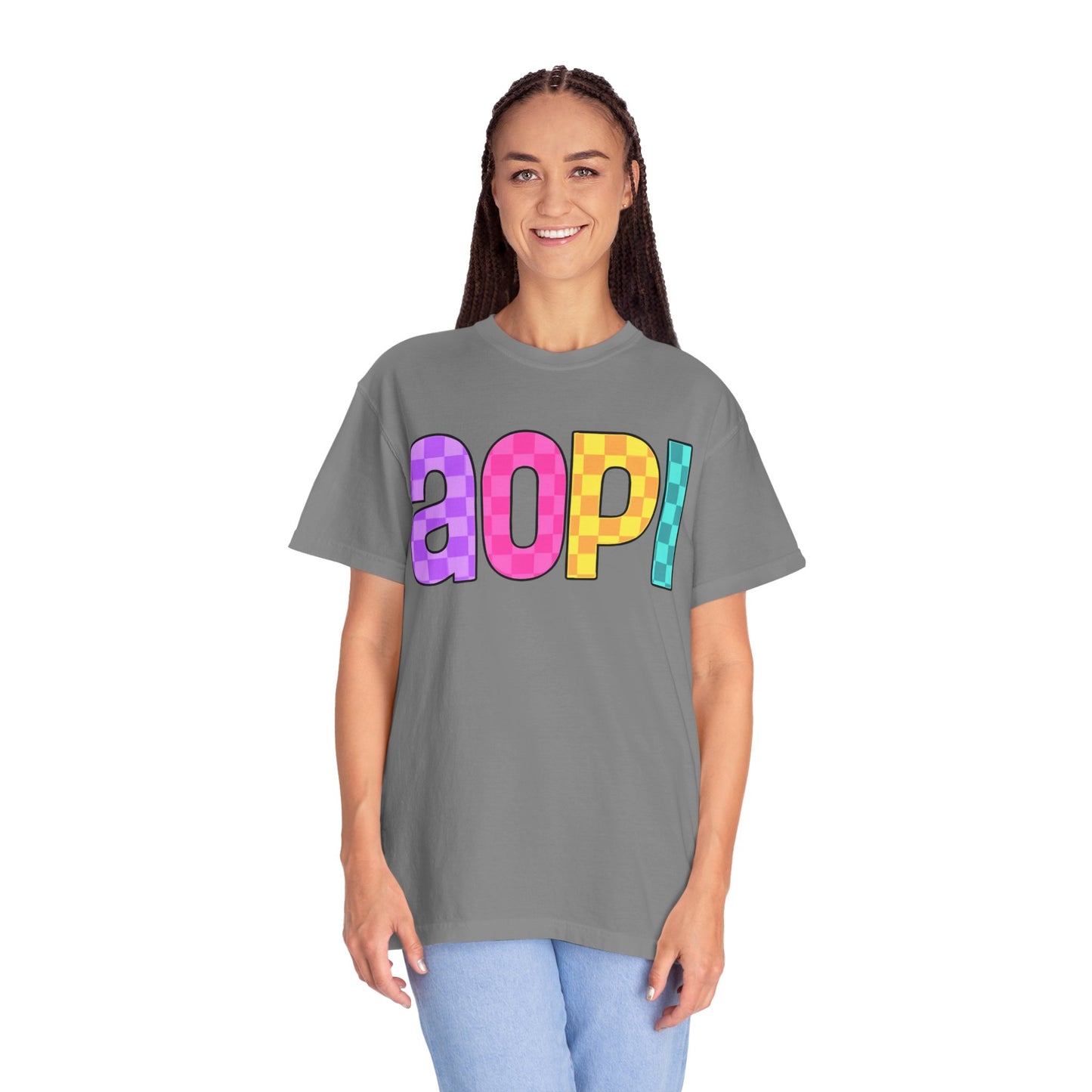 Colorful Graphic Tee - Trendy Unisex Garment-Dyed T-shirt for Casual Summer Wear and AOPI Spirit Gift
