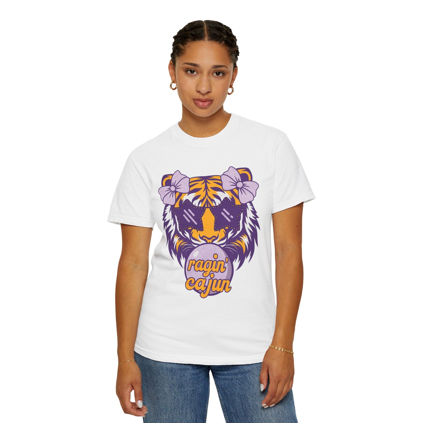 Ragin Cajun Bow Bubble Tiger T-Shirt - Casual Wear and Gift for Animal Lovers