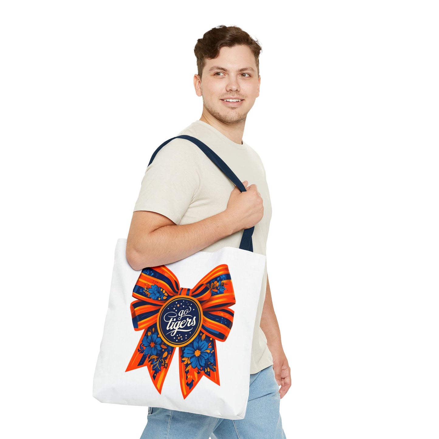 Cheerful Floral Tote Bag - Go Tigers, Sports Fan Gift, Custom Tote, Floral Design, Game Day Bag, Personalized Shopping Bag