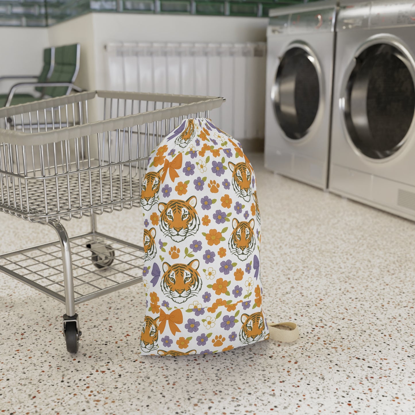Tiger Print Laundry Bag, Stylish Laundry Tote, Floral Wash Bag, Gift for Students, Clemson College Student Gift, Home Décor