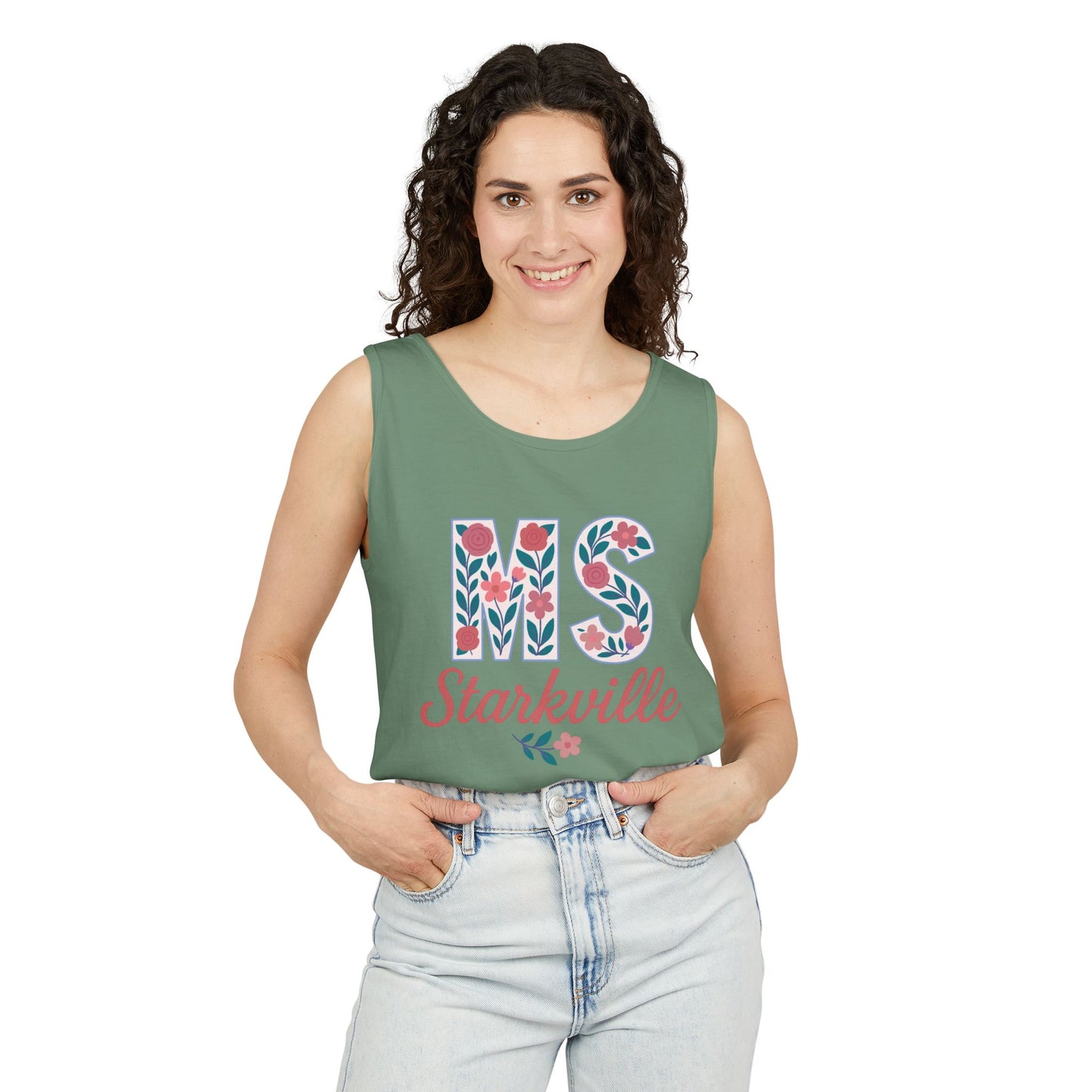 Mississippi Floral Monogram Summer Tank Top, Comfort Colors, Perfect for Casual Outings, Gifts, Beach Days, Graduation Celebrations,