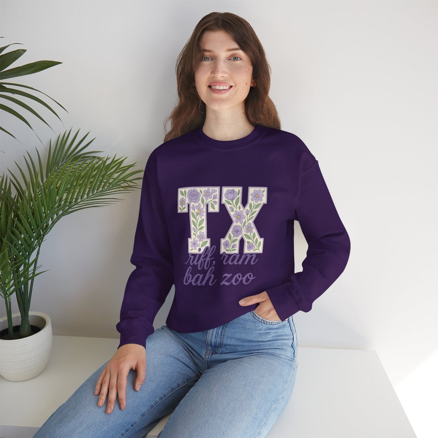 Texas Floral Sweatshirt, Cozy Unisex Crewneck, TX Riff Ram Bah Zoo Pullover, Gift for College Students, Texas Pride Apparel, Spring Fashion