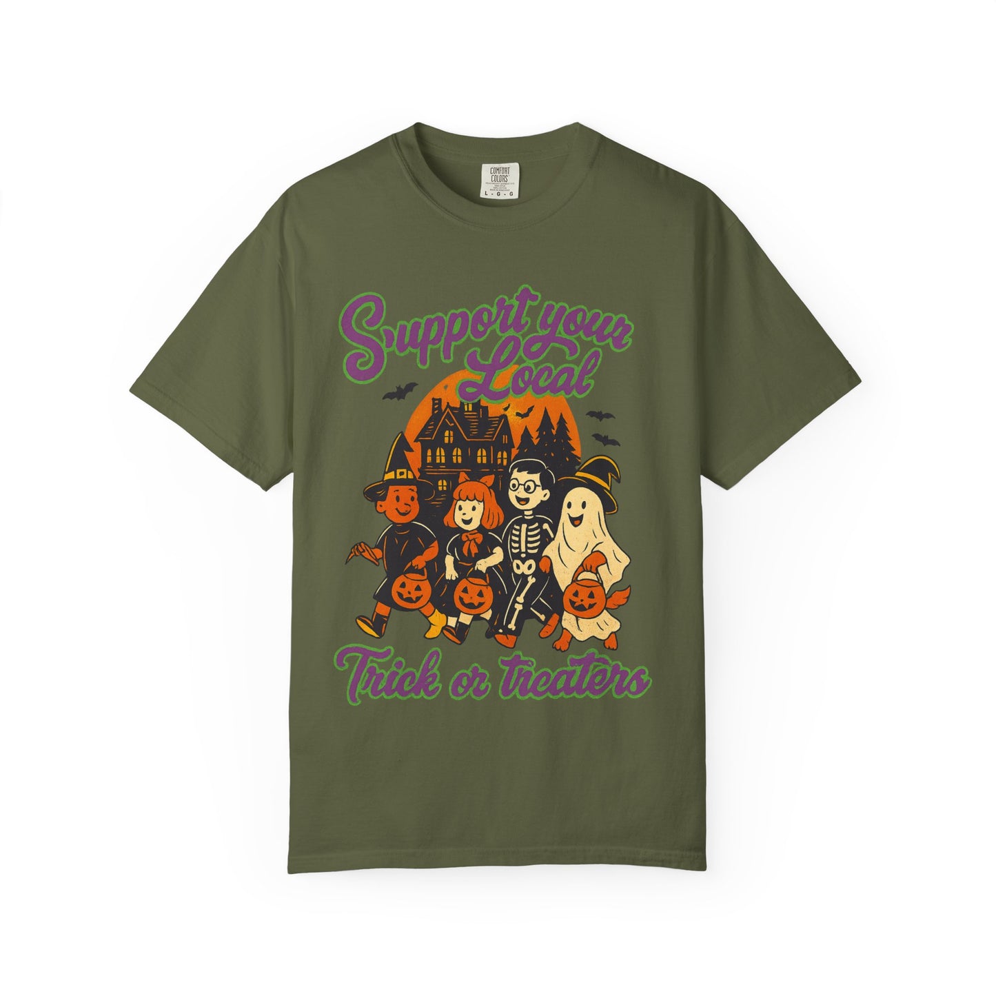 Halloween Support T-Shirt, Youth Trick or Treat Shirt, Garment-Dyed Tee for Kids, Spooky Season Apparel, Holiday Party Top, Fun Costume Wear
