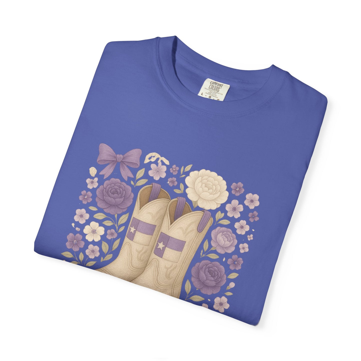 Whimsical Floral Boots Unisex T-Shirt | Casual Style, Gift for Her, Texas Christian University, TCU Frogs, Comfort Colors, Texas Fan gift, Graduation Gift
