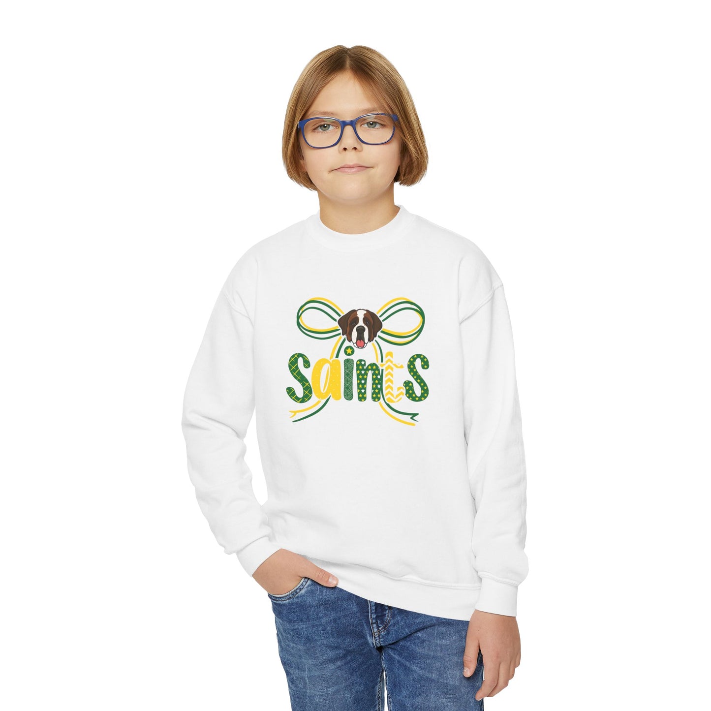 Saints Youth Crewneck Sweatshirt, Comfortable Sweatshirt for Kids, Sports Team Apparel, Gift for Young Fans, Holiday and Game Day Wear