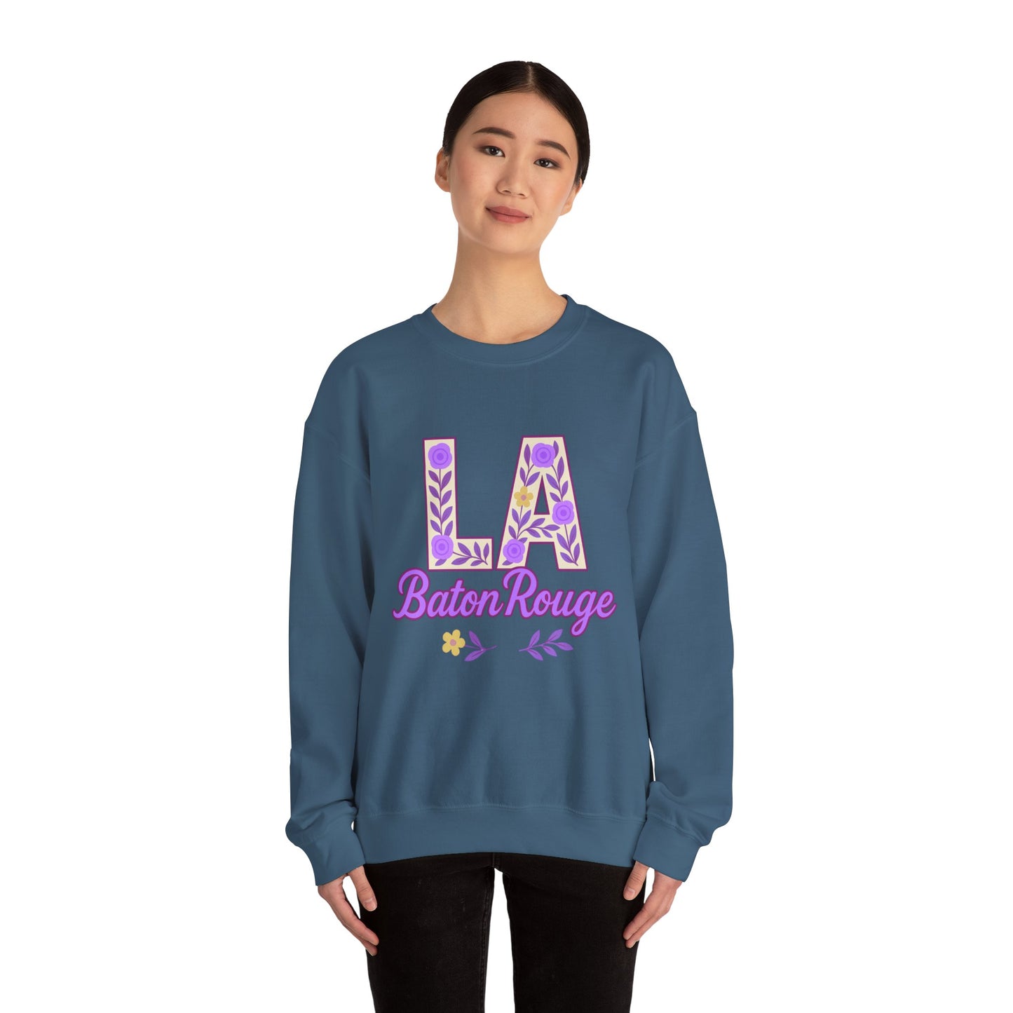 LA Baton Rouge Floral Sweatshirt, Cozy Crewneck for Fall, Gift for Friends, Casual Outing, Southern Style Apparel