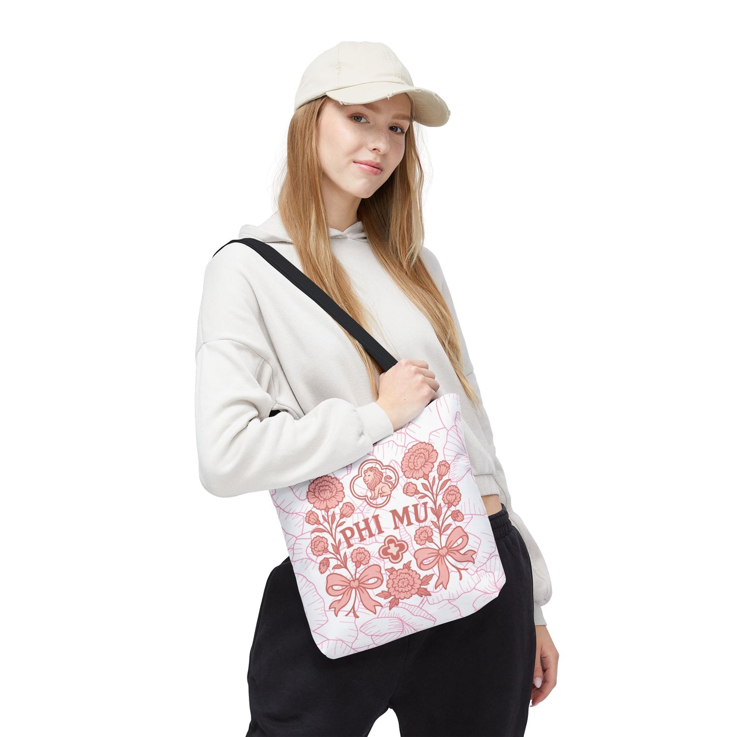 Phi Mu Floral Tote Bag, Sorority Bag, Gift for Sorority Sisters, Pink Floral Tote, College Essentials, AOP Design