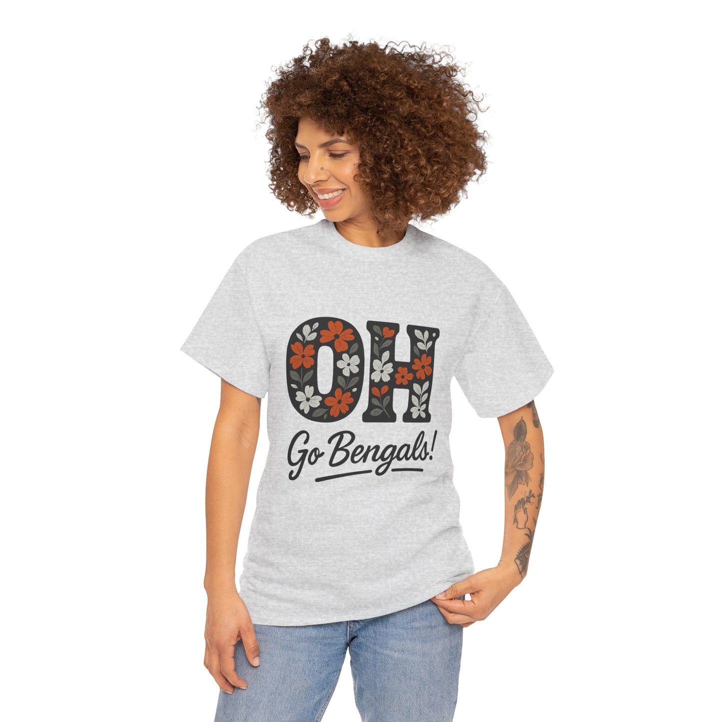 Bengals Floral Tee - Unisex Heavy Cotton