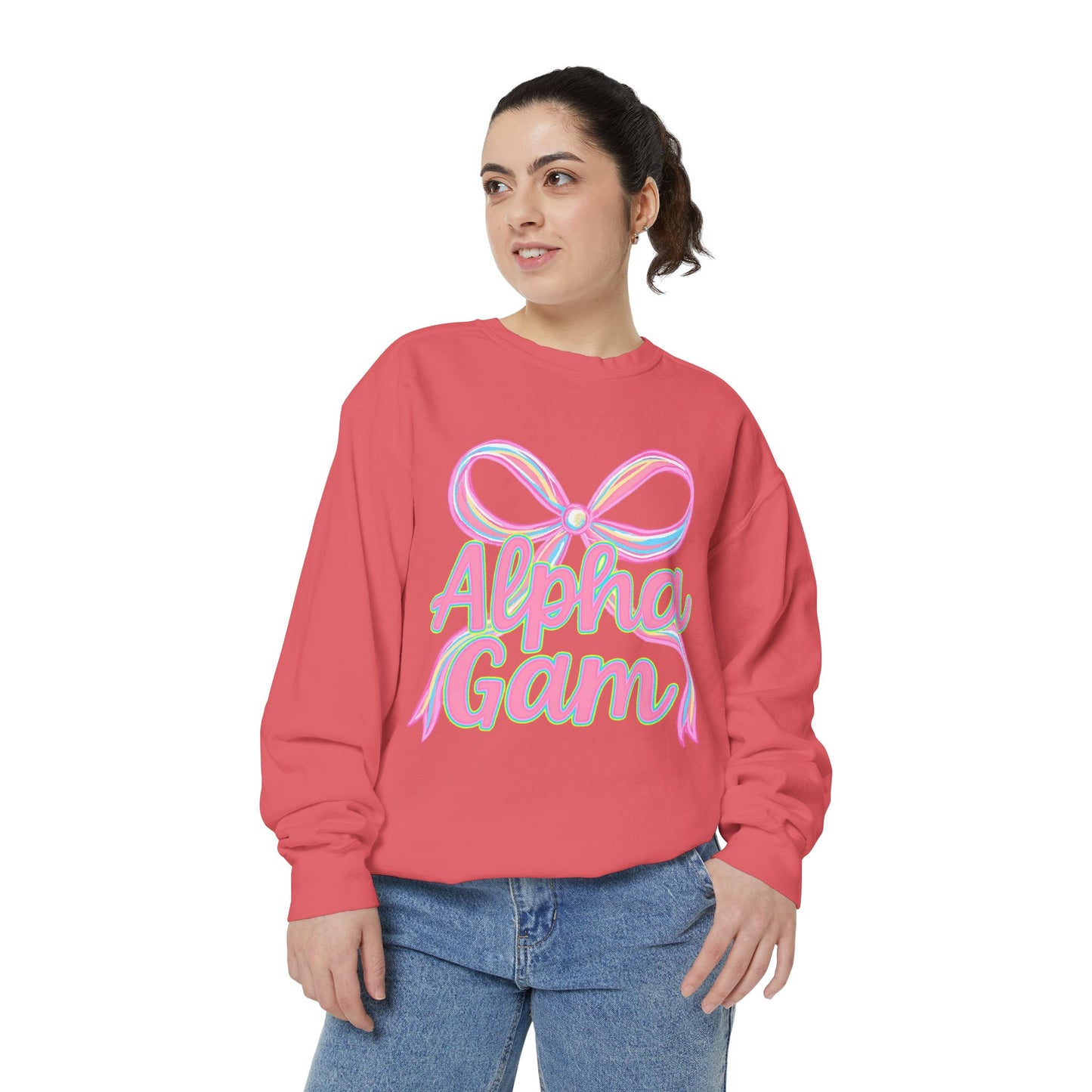 AlphaGam Unisex Garment-Dyed Sweatshirt, Sorority Sweatshirt, Cozy Gift, Casual Outfit, College Apparel, Sorority Merchandise