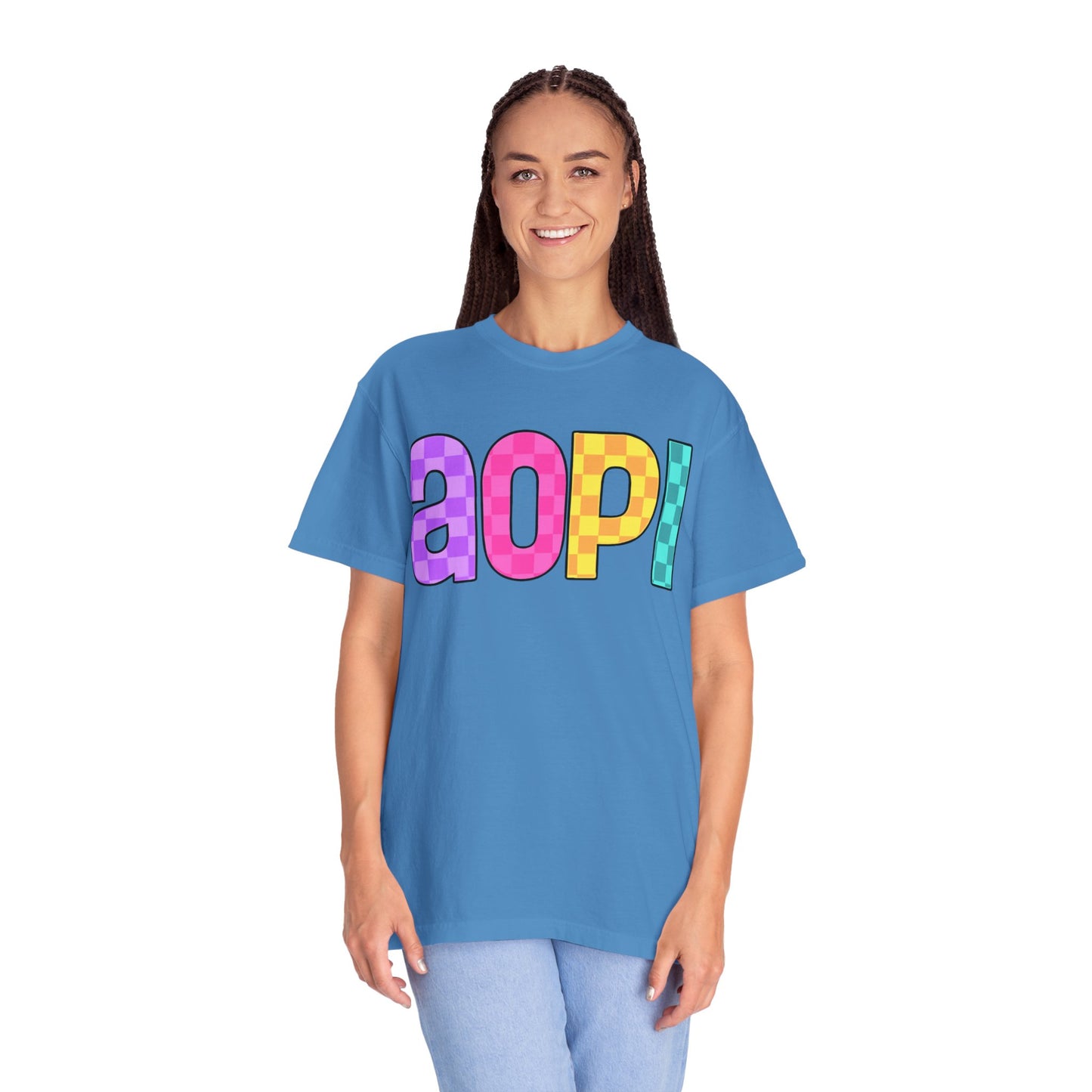 Colorful Graphic Tee - Trendy Unisex Garment-Dyed T-shirt for Casual Summer Wear and AOPI Spirit Gift