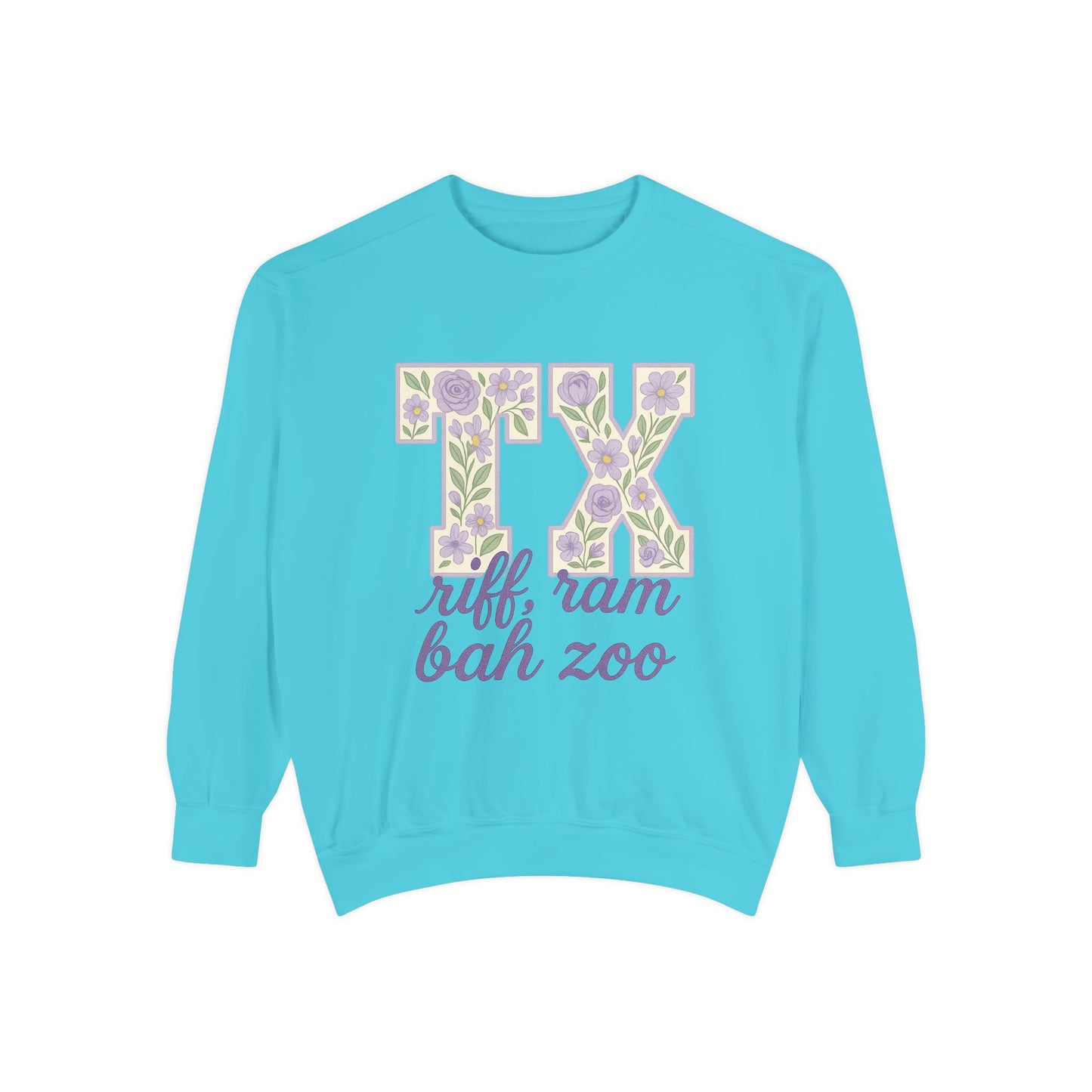 TCU Floral TX Sweatshirt - Unisex Garment-Dyed, Cozy Casual Wear, Texas Pride, Gift for Friends, College Apparel, Spring Outfits